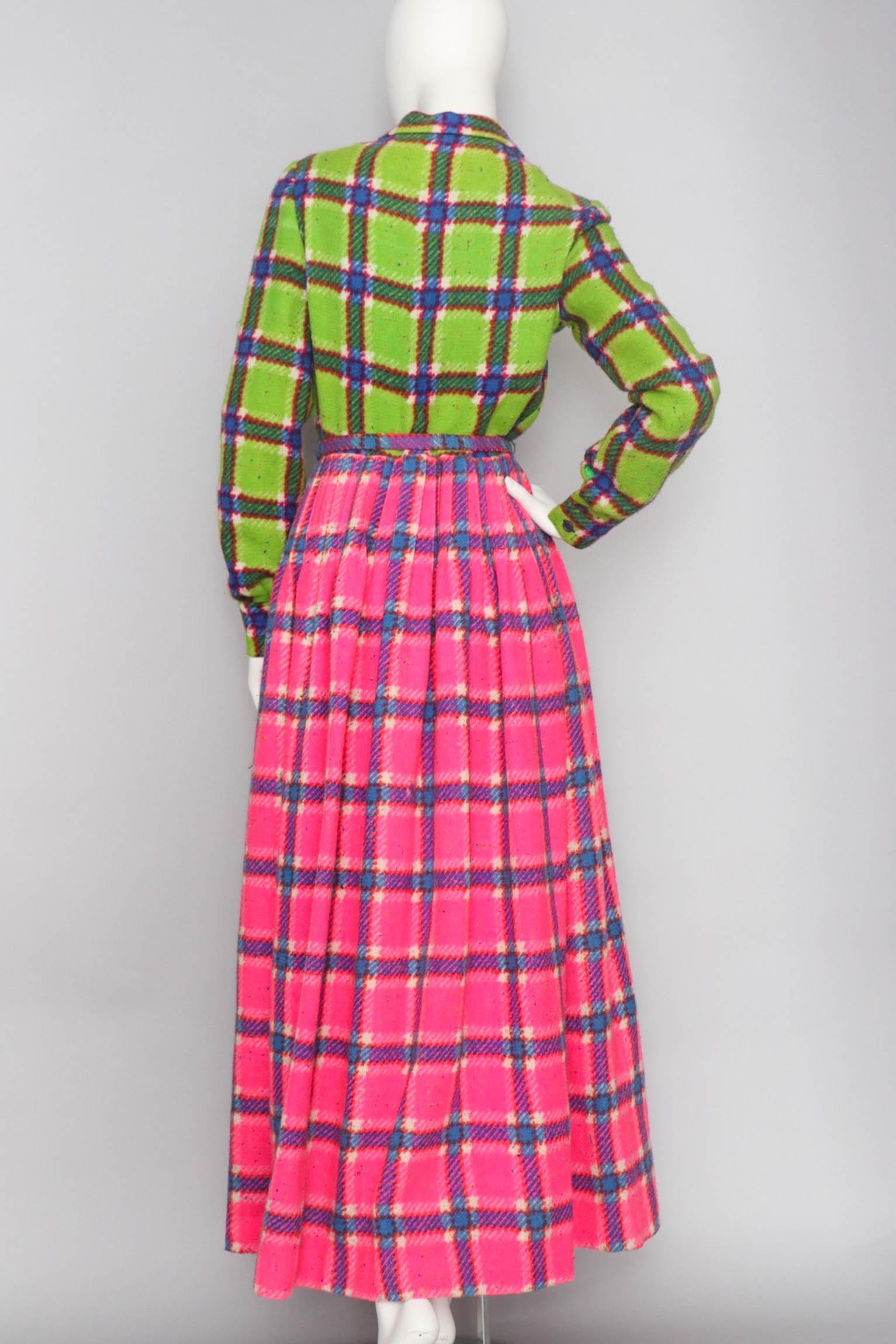 Pink A 1970s Vintage Lanvin Colourfull Tartan Wool Coat Dress