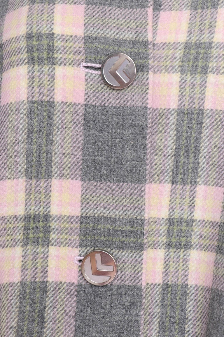 Courreges Vintage Pink and Grey Plaid Wool Coat, 1960s at 1stDibs