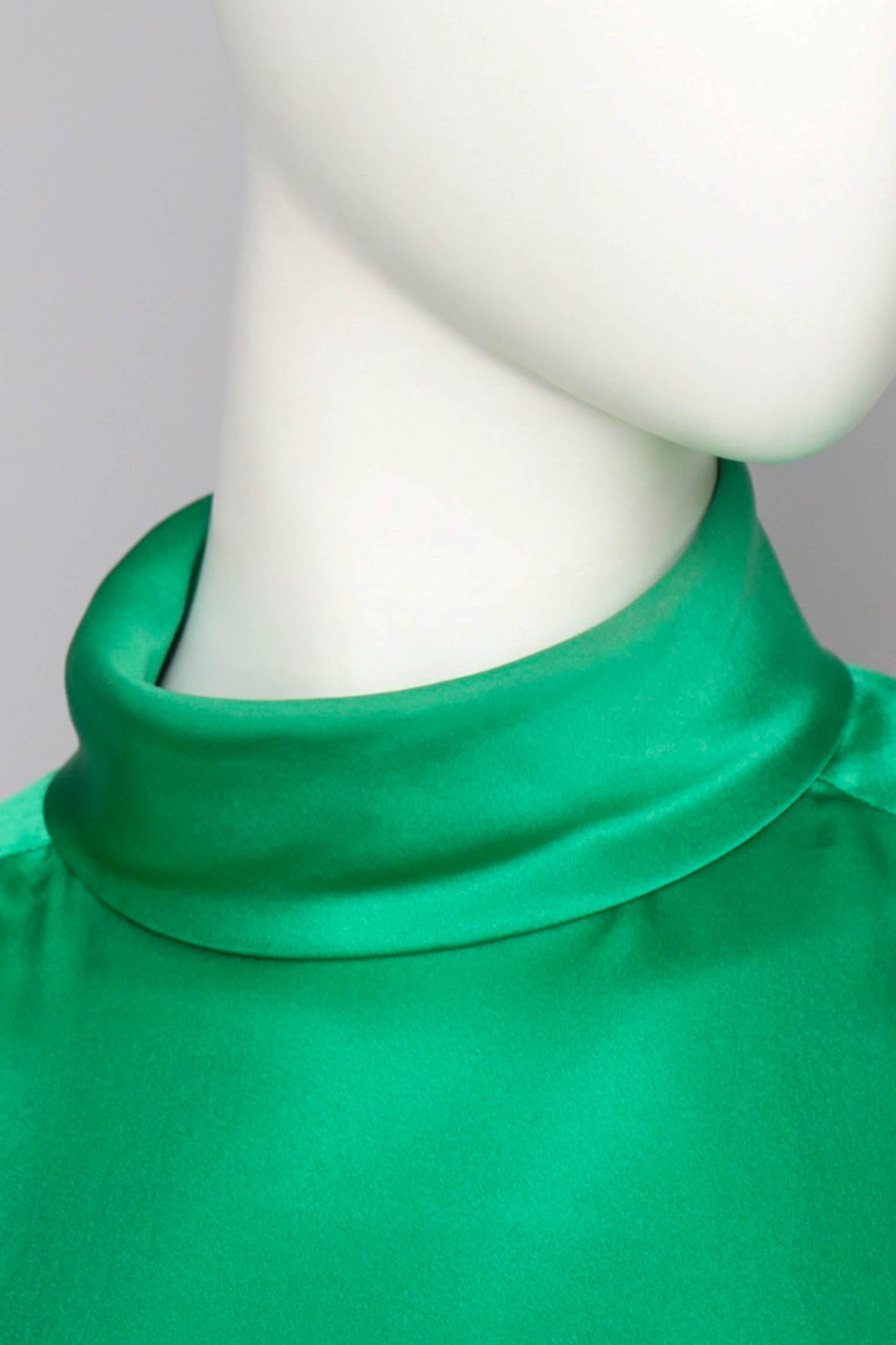 A 1980s Vintage Yves Saint Laurent Rive Gauche Green Silk Blouse 1