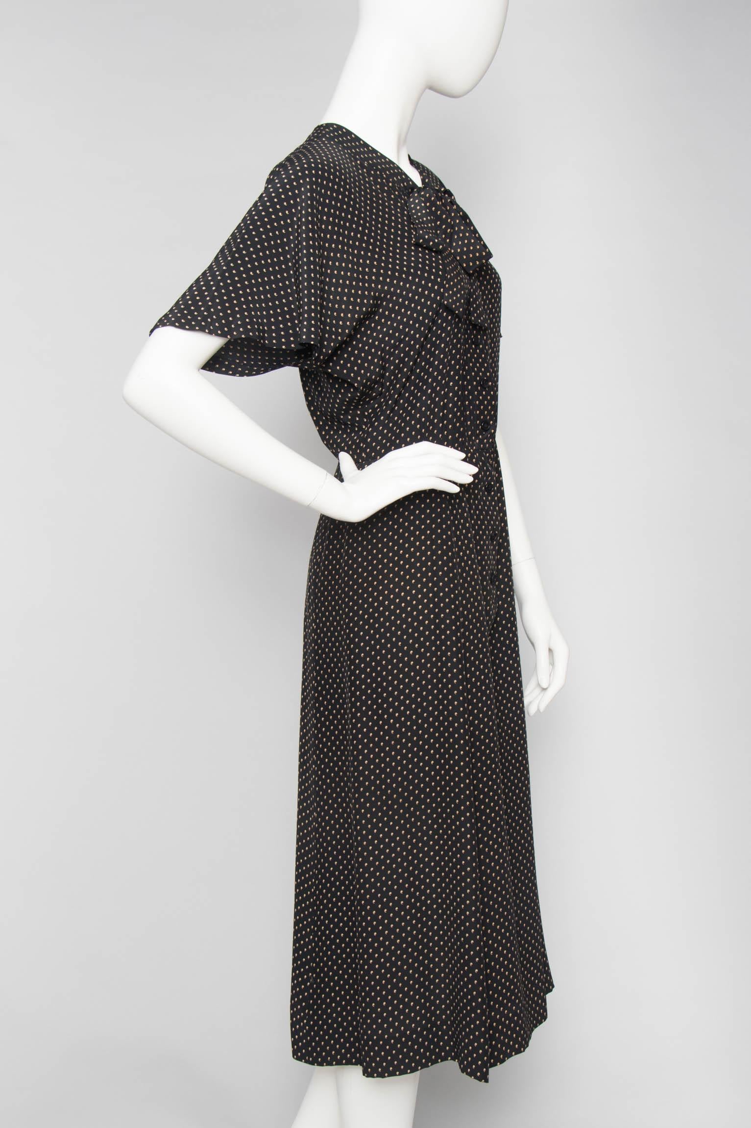 Women's or Men's A Vintage 1980s Black Printed Yves Saint Laurent Rive Gauche Silk Dress