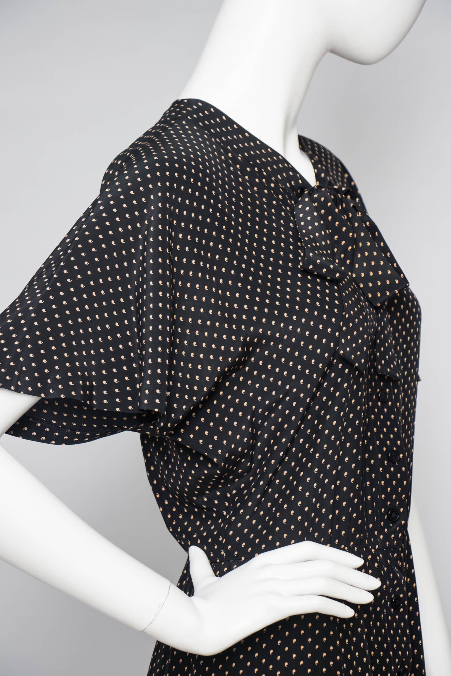 A Vintage 1980s Black Printed Yves Saint Laurent Rive Gauche Silk Dress 1