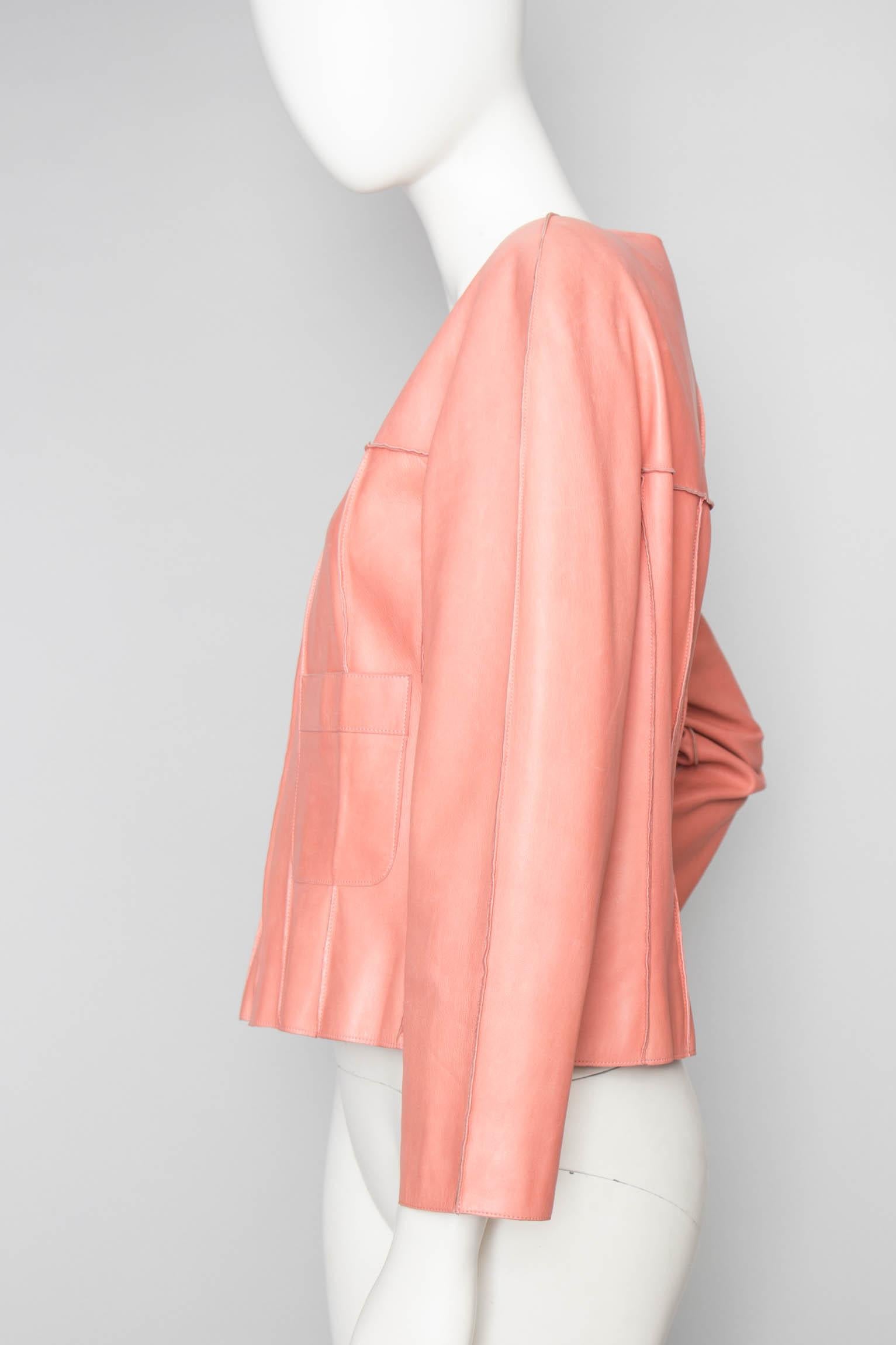 Orange A 1990s Vintage Chanel Pink Leather Jacket 
