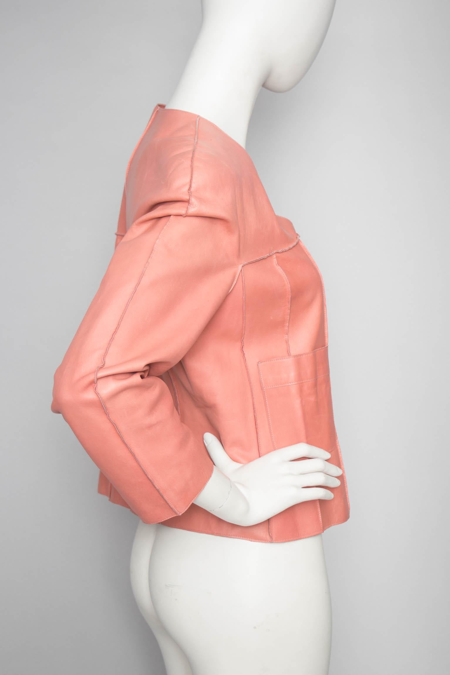 Women's or Men's A 1990s Vintage Chanel Pink Leather Jacket 