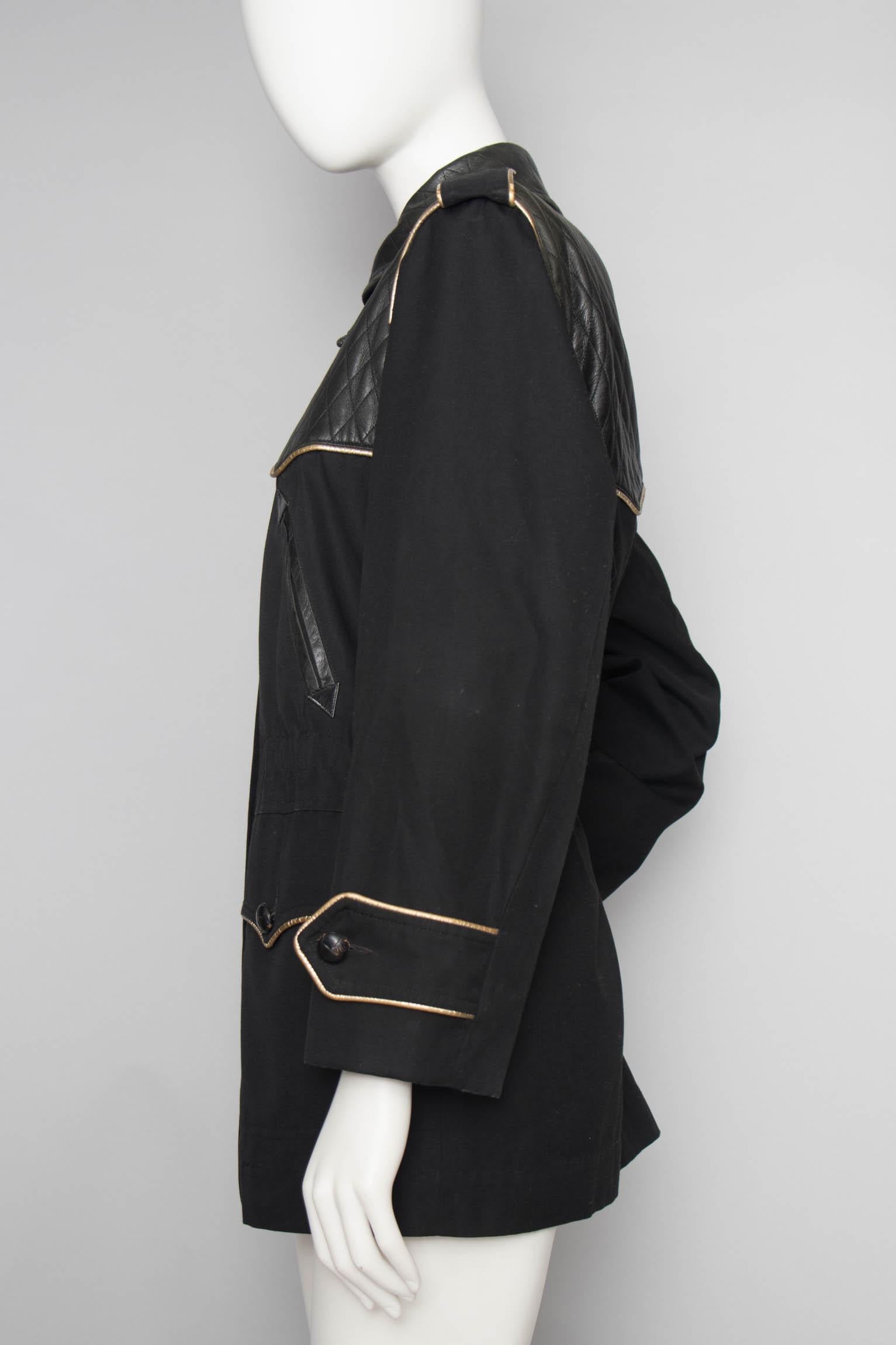 Women's Yves Saint Laurent Rive Gauche Jacket with Leather and Gold Trim, 1980s