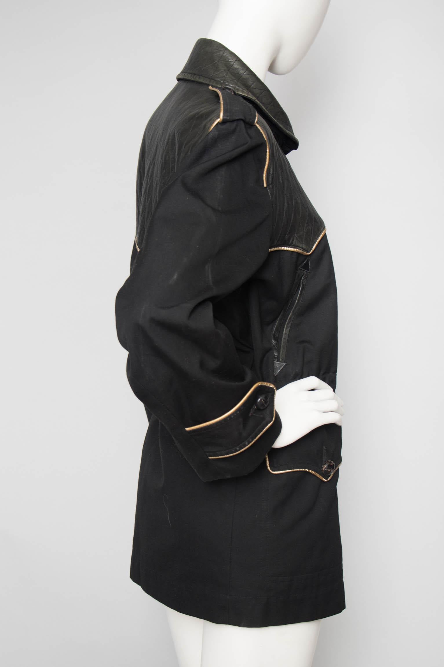Yves Saint Laurent Rive Gauche Jacket with Leather and Gold Trim, 1980s In Good Condition In Copenhagen, DK