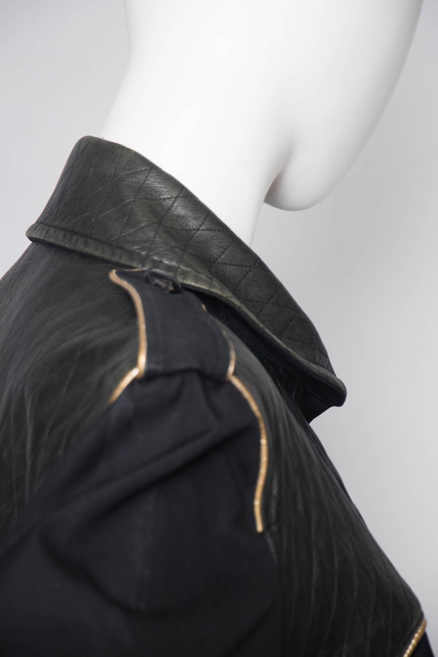 Yves Saint Laurent Rive Gauche Jacket with Leather and Gold Trim, 1980s 2
