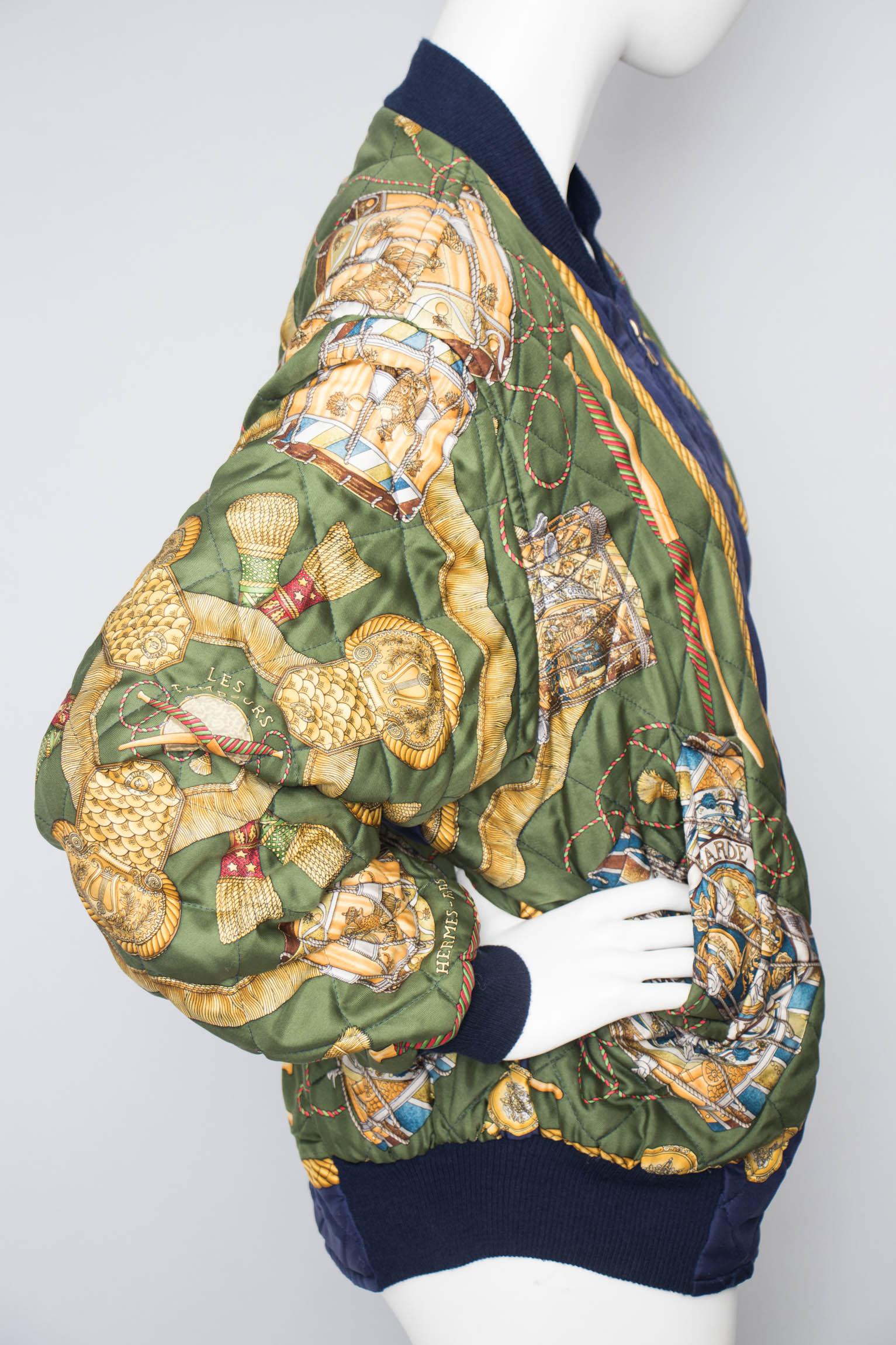 a 1980s vintage hermès reversible silk 'reprise' bomber jacket