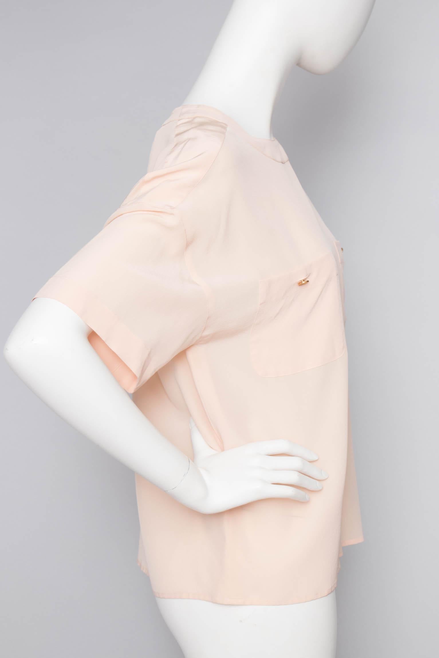 Beige A Vintage 1980s Chanel Baby Pink Colored Silk Blouse