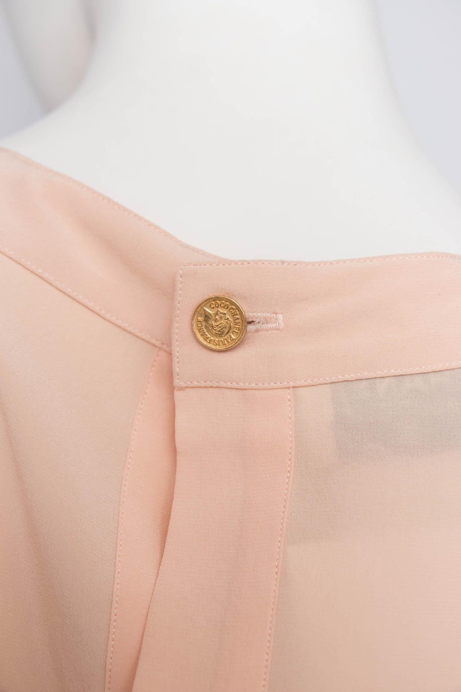 A Vintage 1980s Chanel Baby Pink Colored Silk Blouse 1