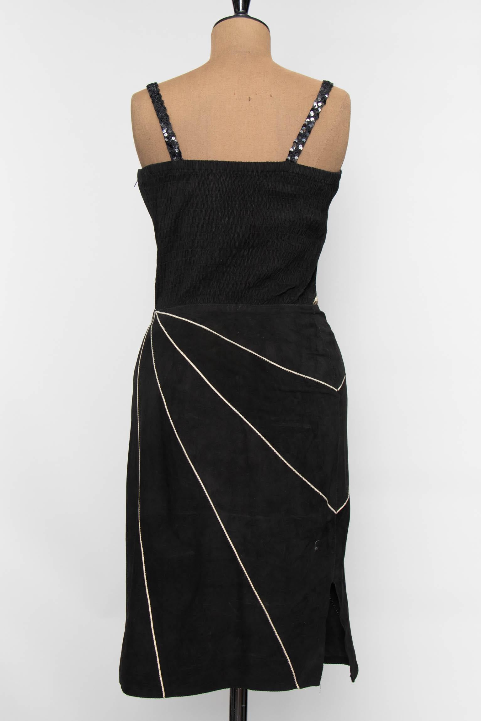 A 1980s Vintage Roberto Cavalli Embellished Leather Patchwork Cocktail Dress XS In Good Condition For Sale In Copenhagen, DK
