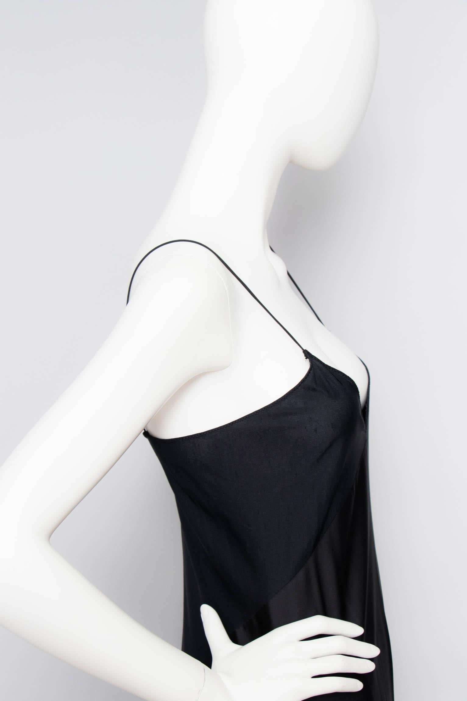 Women's A 1990s Vintage Halston Black Silk Slip Dress S For Sale