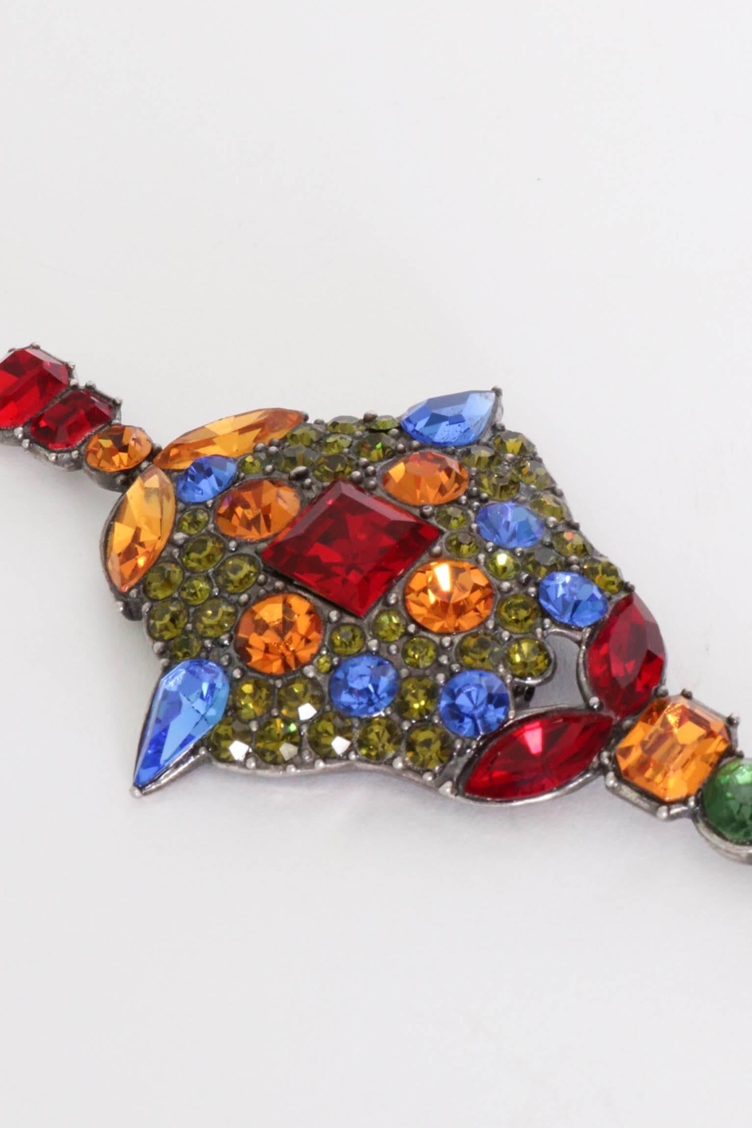 Women's A Large 1970s Yves Saint Laurent Multi-coloured Rhinestone Brooch