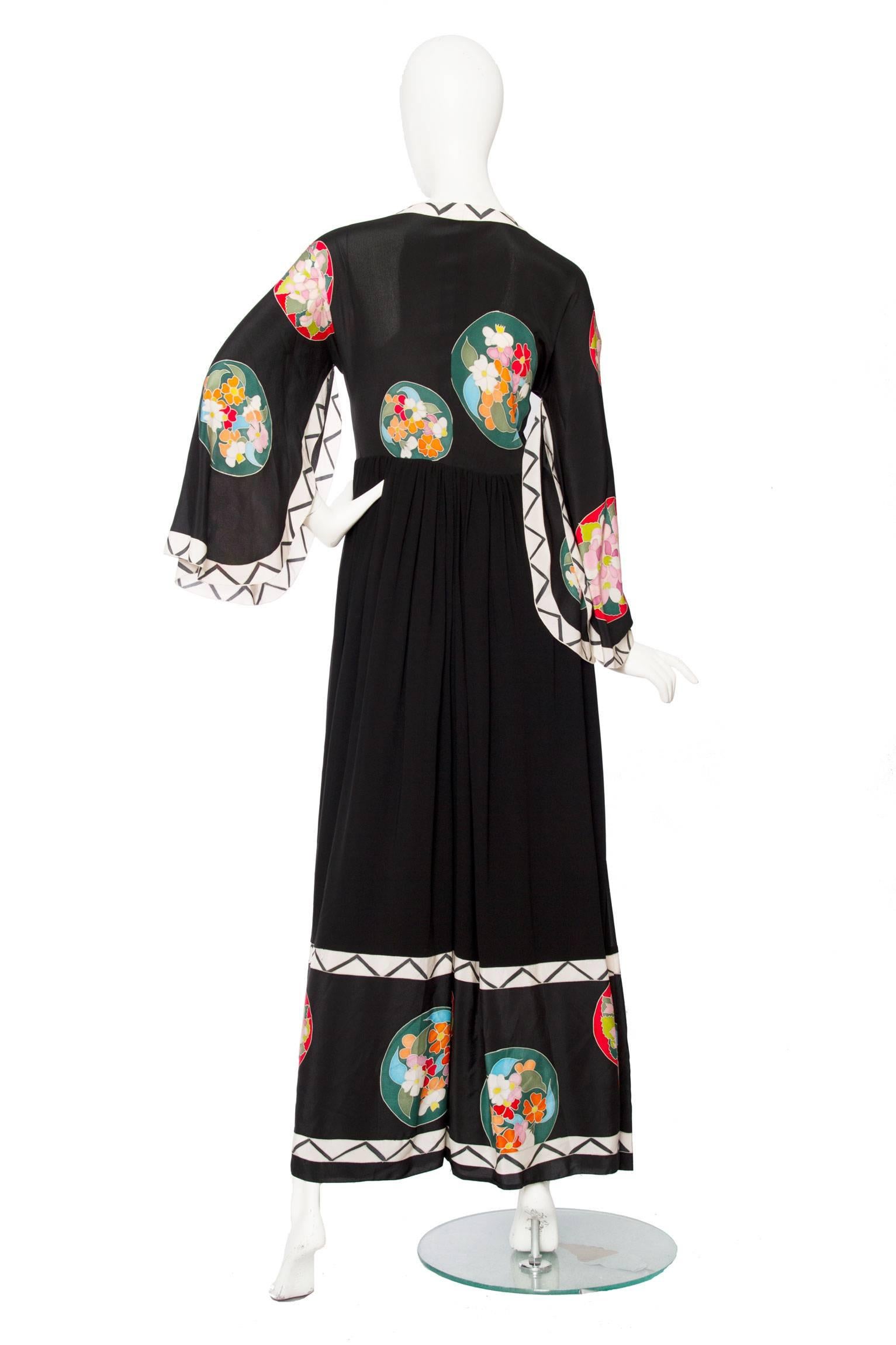 Incredible 1970s Chloé by Karl Lagerfeld Black Silk Gown  1