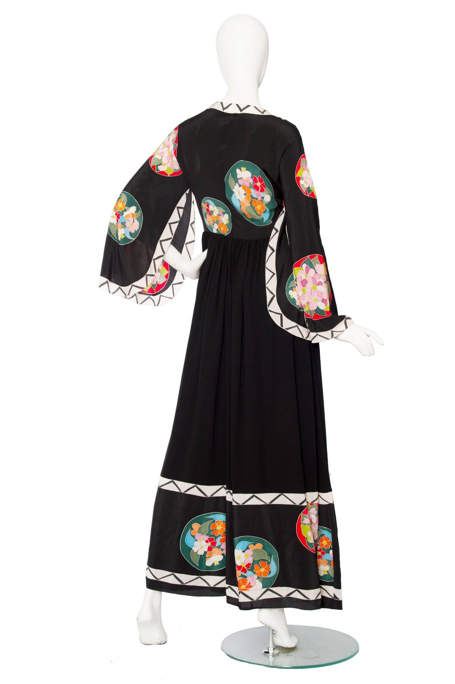 Incredible 1970s Chloé by Karl Lagerfeld Black Silk Gown  2
