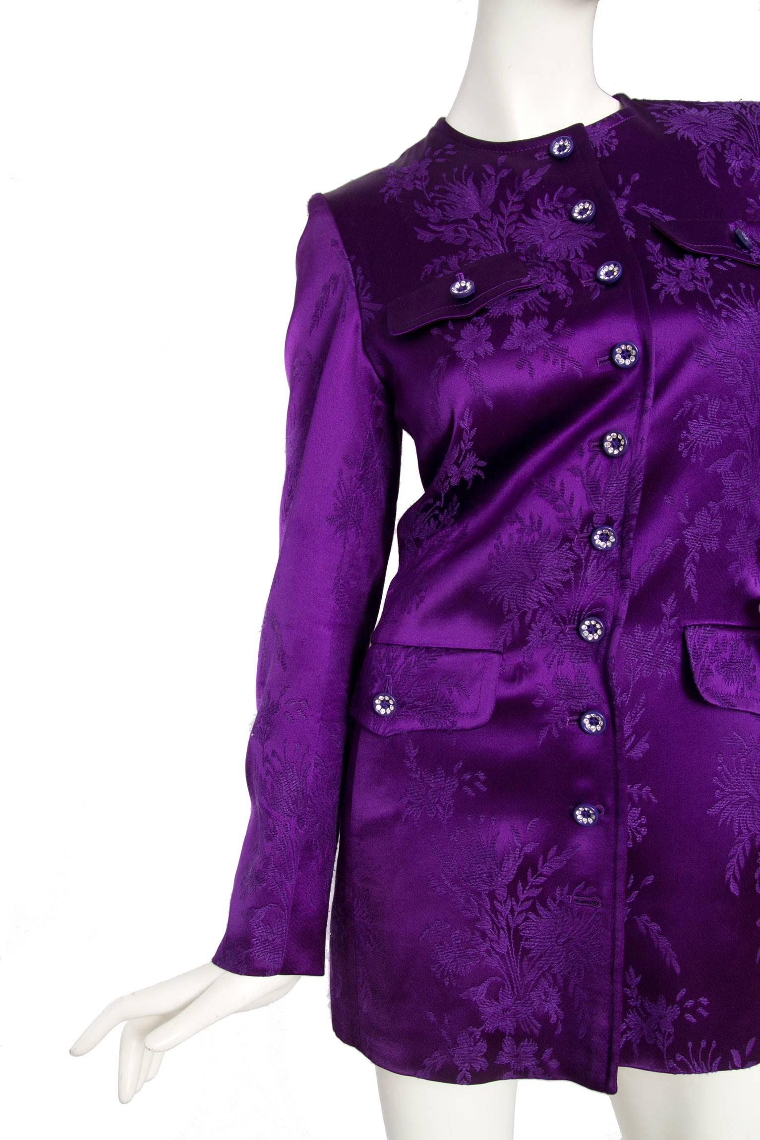 1980s Yves Saint Laurent Purple Jacquard Evening Jacket 3