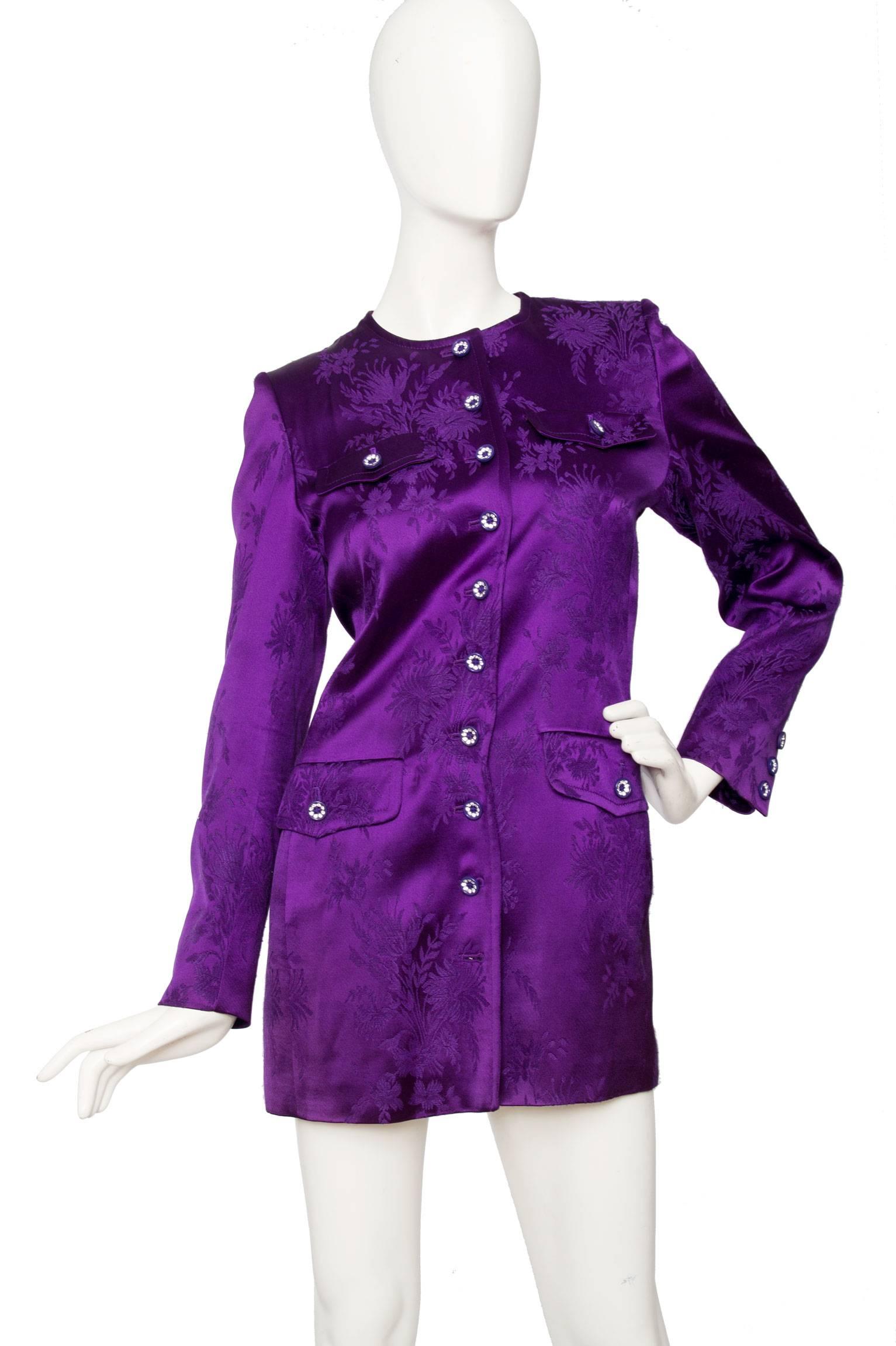 1980s Yves Saint Laurent Purple Jacquard Evening Jacket In Good Condition In Copenhagen, DK