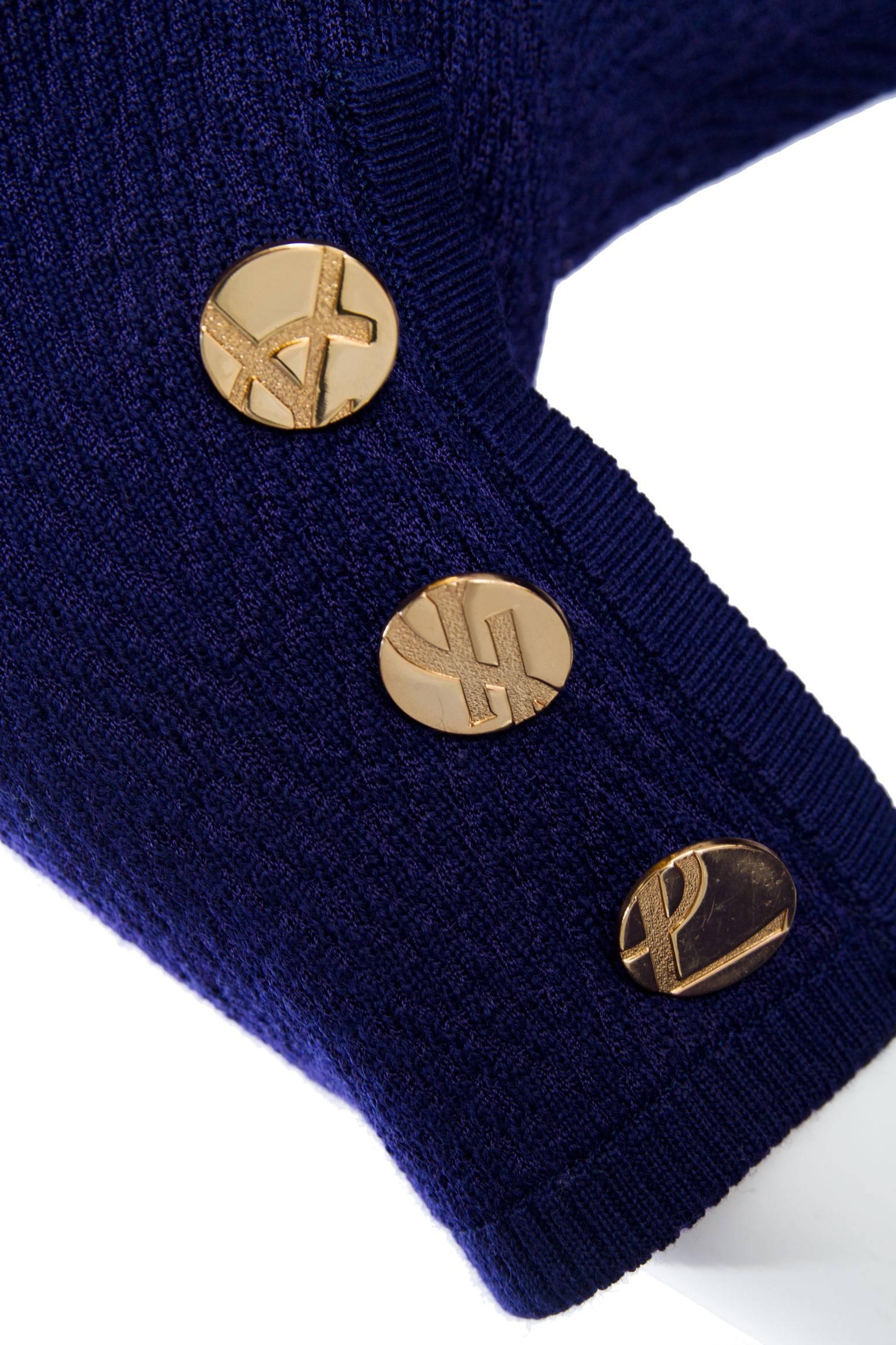 1980s Yves Saint Laurent Purple Cardigan W Logo Buttons 4