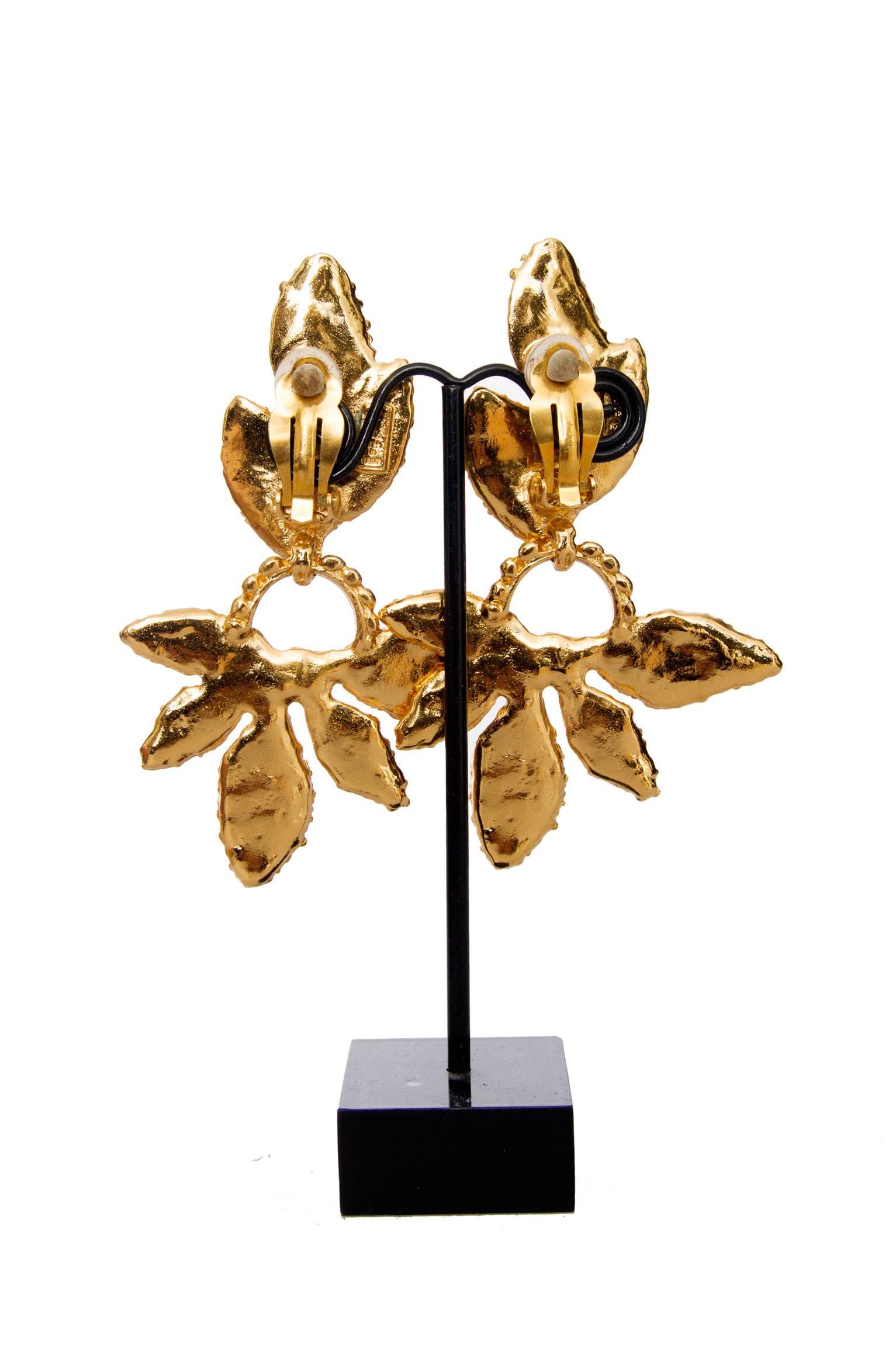 1980s Yves Saint Laurent Gold Leaf Clip-On Earrings 2