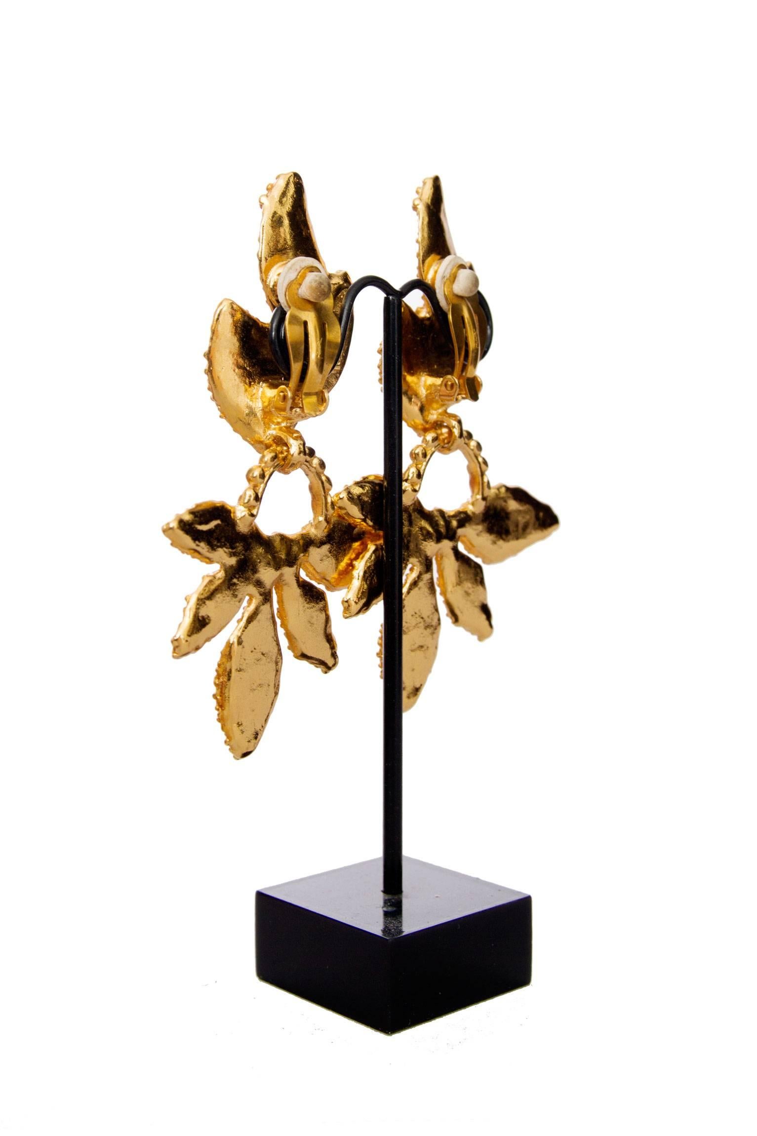 1980s Yves Saint Laurent Gold Leaf Clip-On Earrings 3