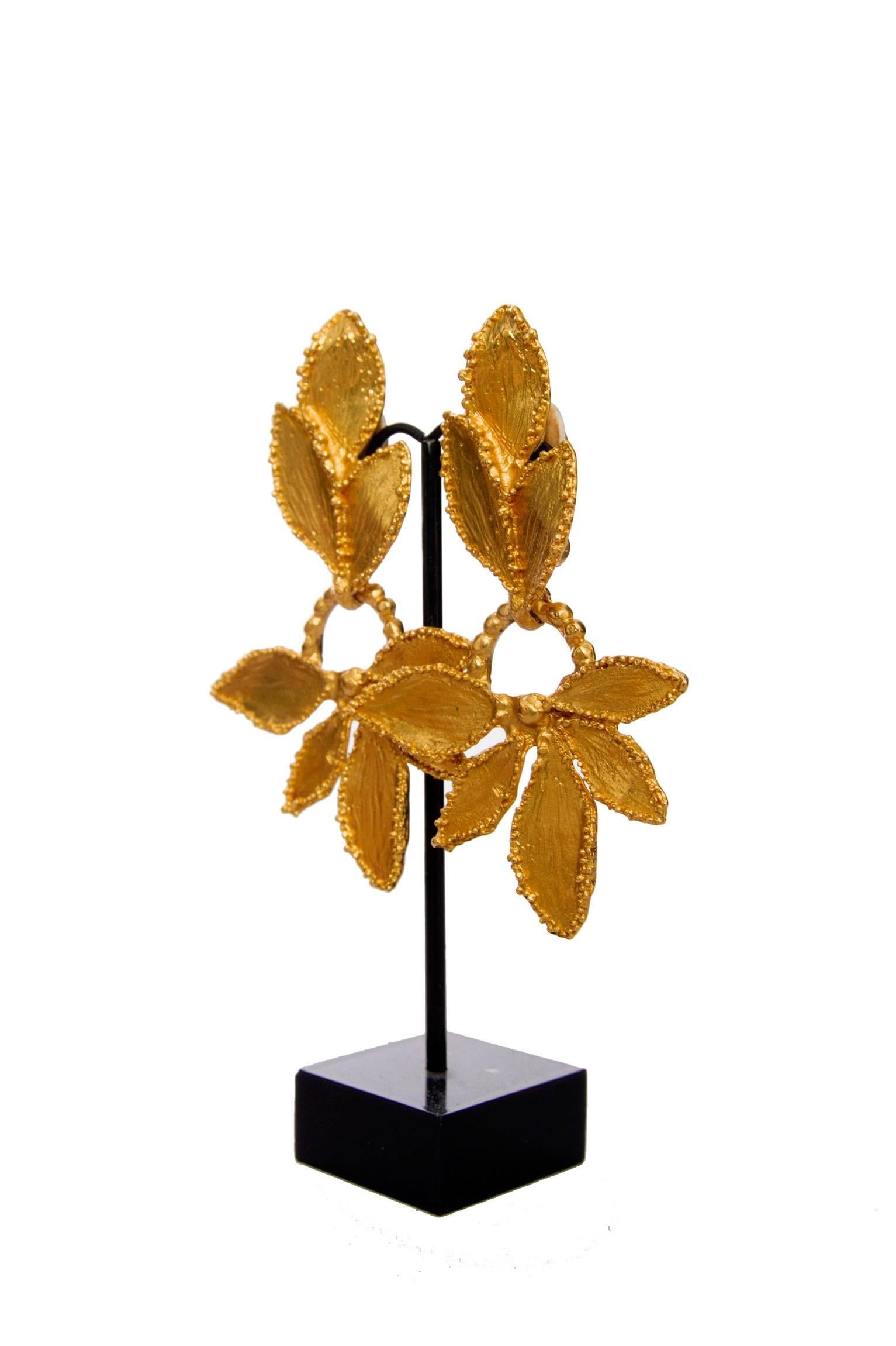 Women's 1980s Yves Saint Laurent Gold Leaf Clip-On Earrings