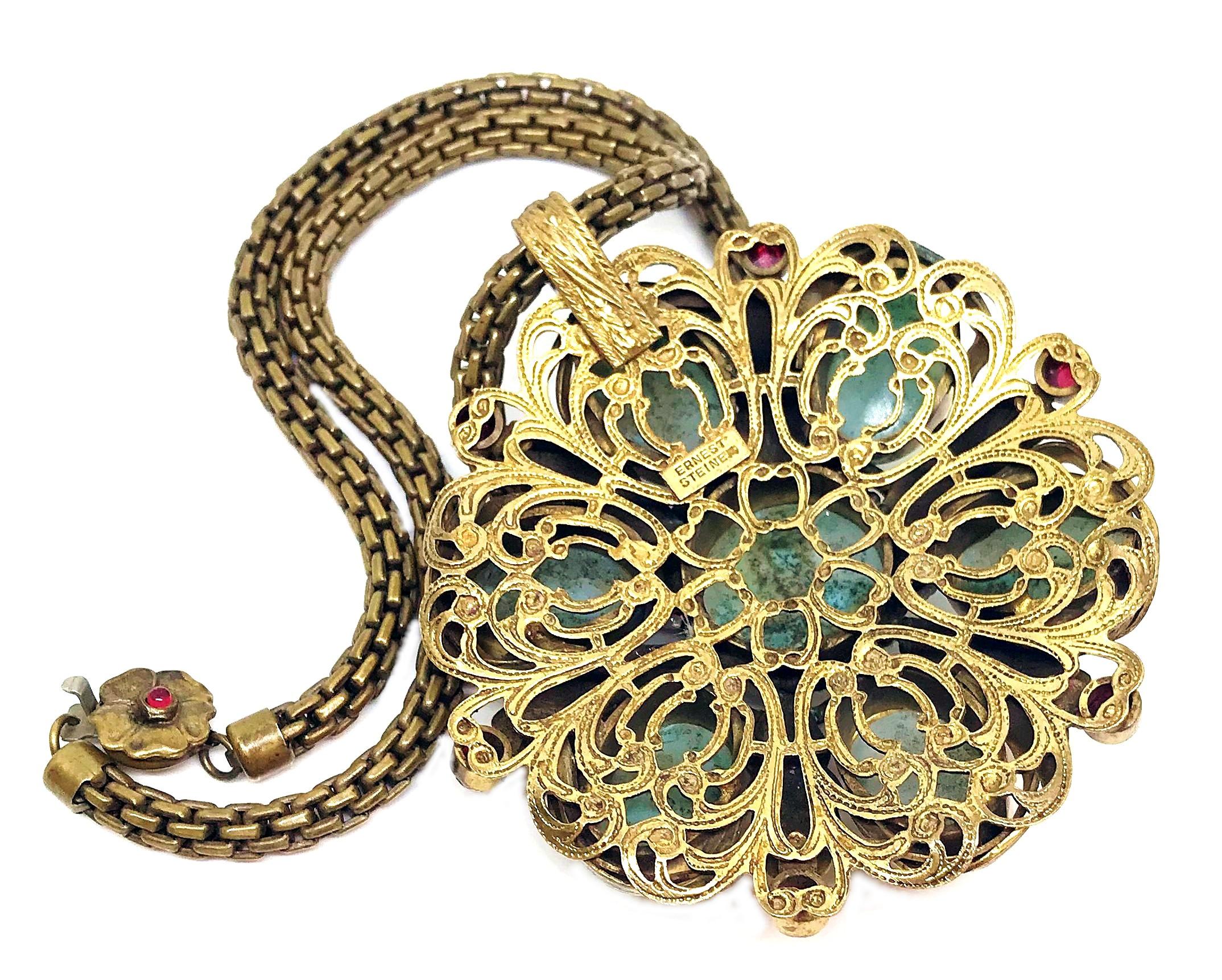 Circa 1940s Ernest Steiner Jeweled Pendant Necklace In Good Condition For Sale In Long Beach, CA