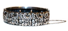 Circa 1950s Sterling Silver Floral Repoussé Hinged Bangle