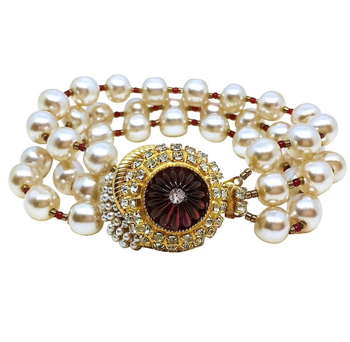 Circa 1960s William deLillo Jeweled Faux-Pearl Bracelet