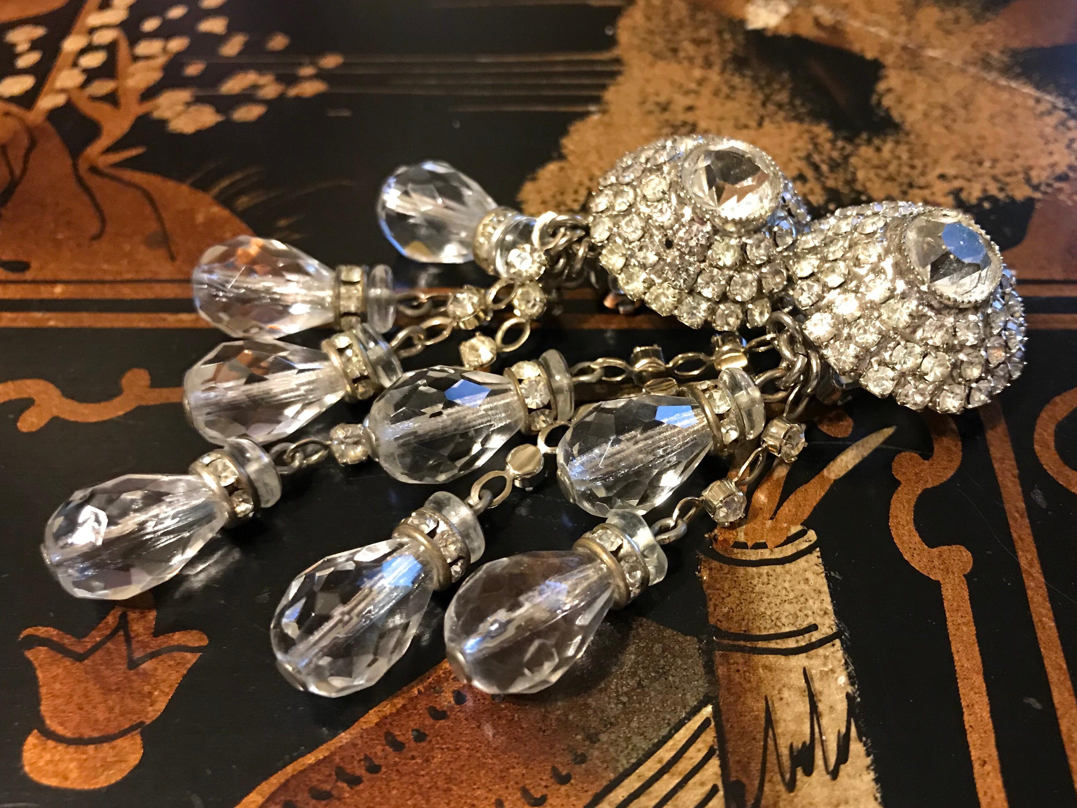 Circa 1960s William deLillo Crystal Chandelier Earrings In Excellent Condition For Sale In Long Beach, CA