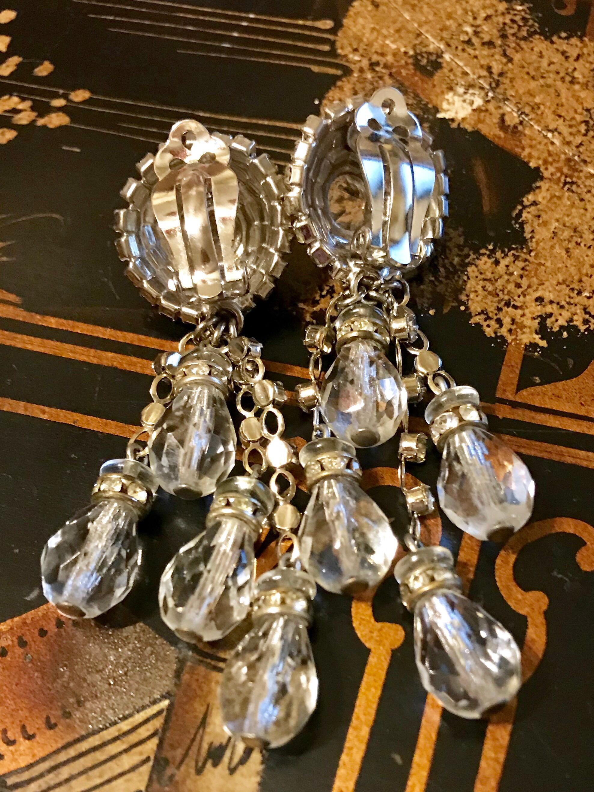 Circa 1960s William deLillo Crystal Chandelier Earrings For Sale 1