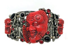 Vintage Circa 1950s Selro Red Noh Mask Bracelet