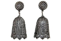 Circa 1930s Chinese Sterling Silver Bell Shape Earrings