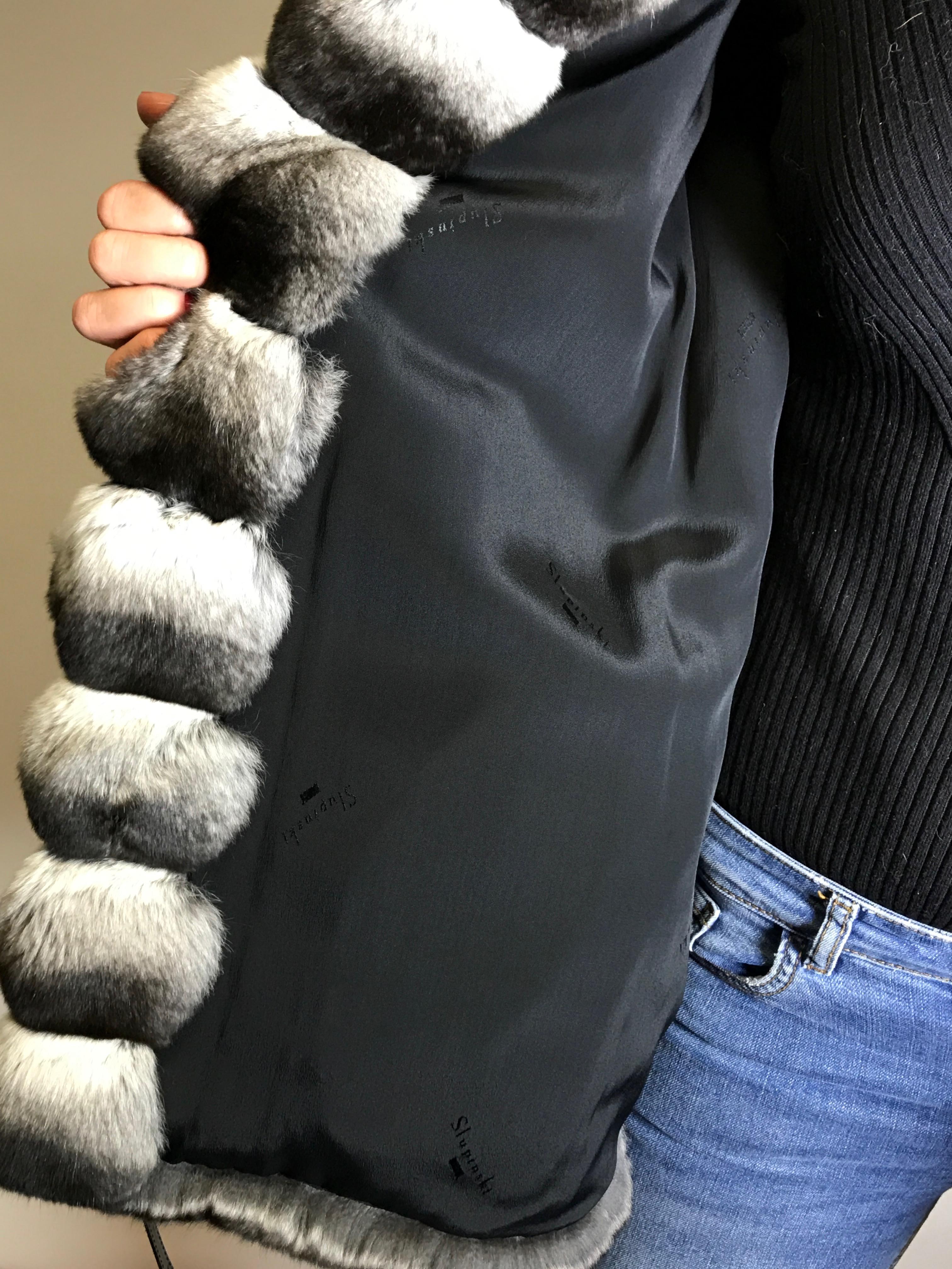 Chinchilla Ladies fur jacket by SLUPINSKI. Black/white For Sale 1