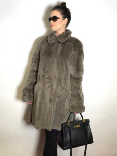 Sheared velvet mink fur 3/4 jacket, coat. Light gray.