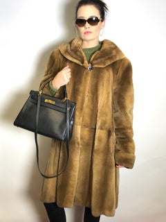 Sheared velvet mink fur by Marco Gianotti 3/4 jacket, coat. Tan/beige.