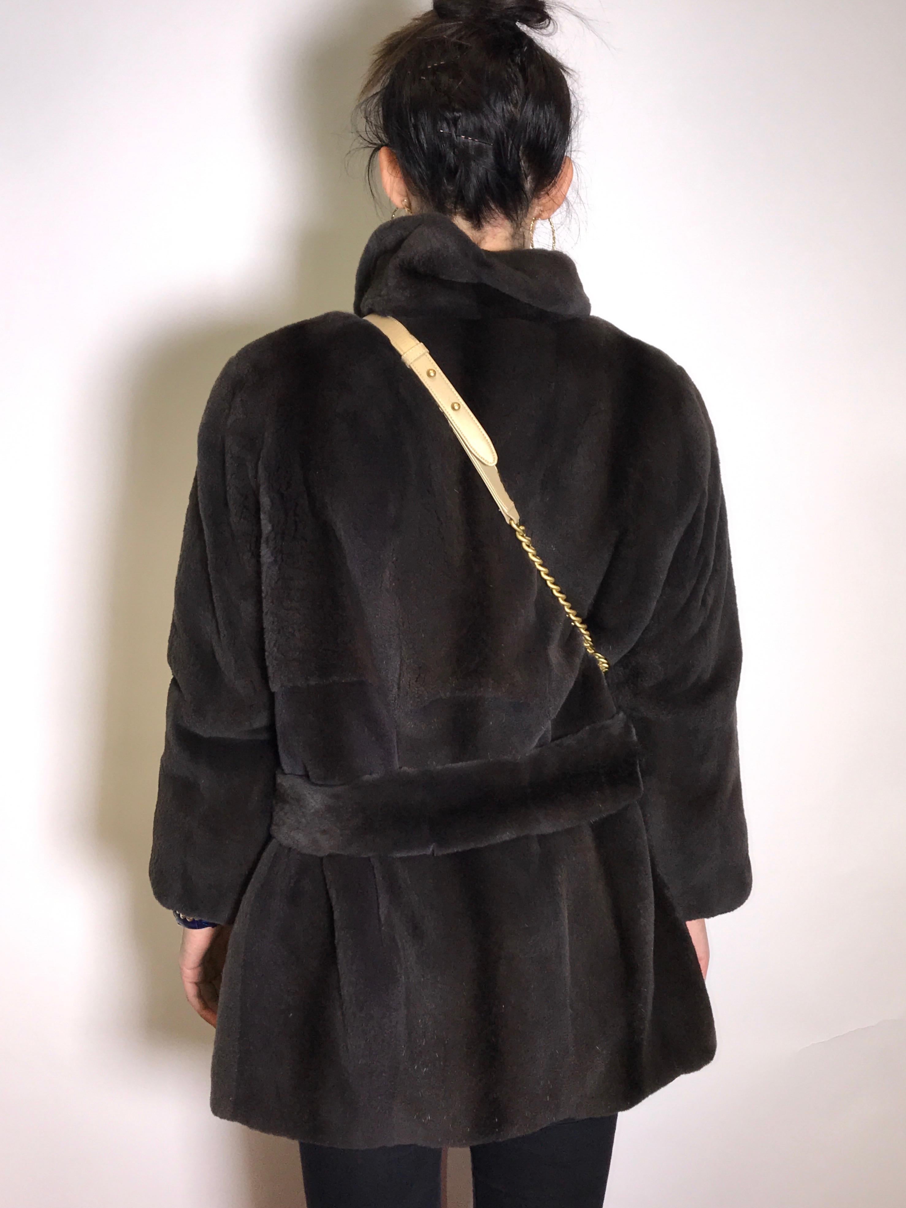 Sheared velvet silk mink fur jacket by FECHNER. Black/dark gray. (6) For Sale 1