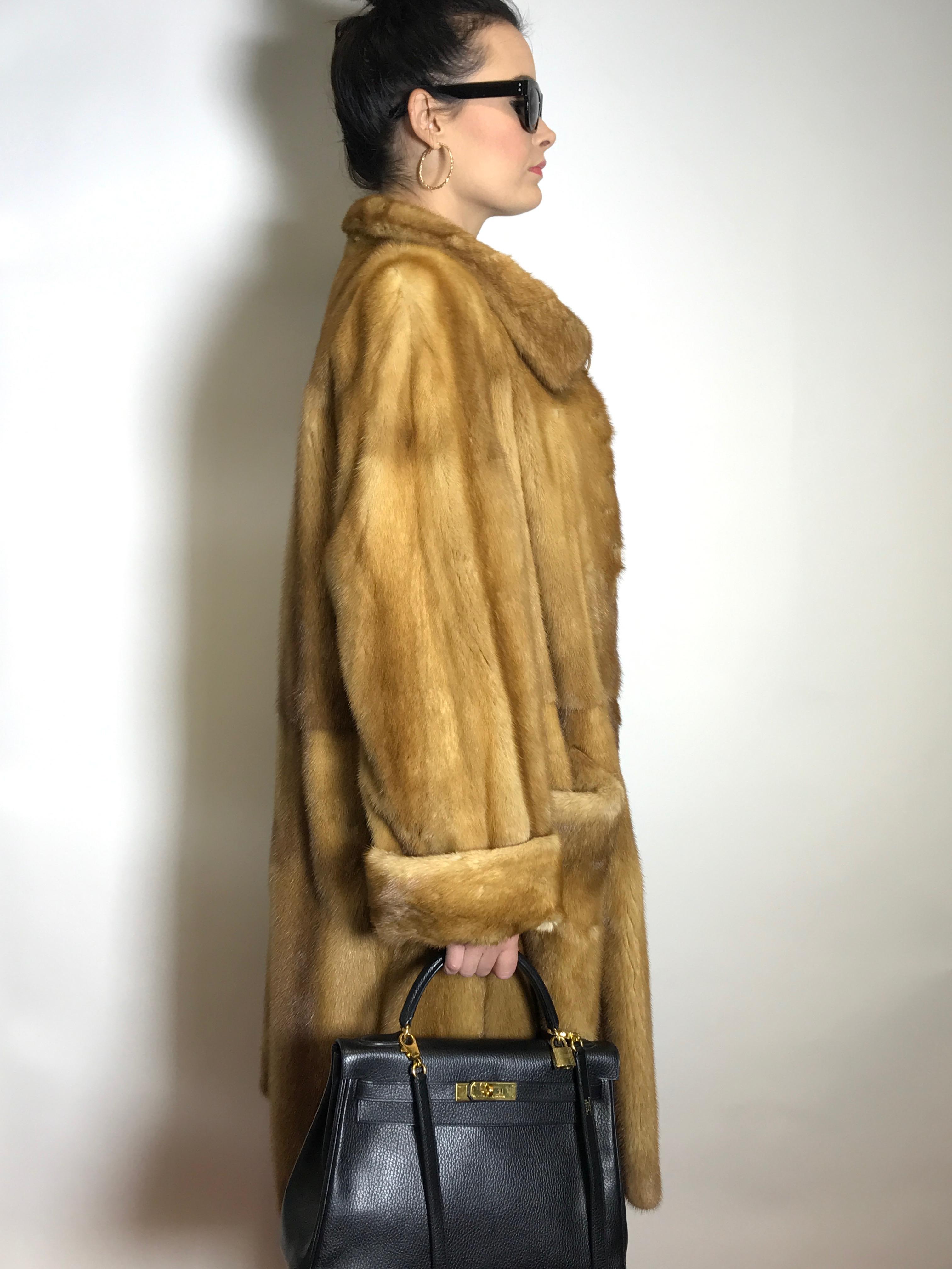 Brown  Saga mink silk fur 3/4 jacket / coat. Tan/beige. Gold mink. (9) For Sale