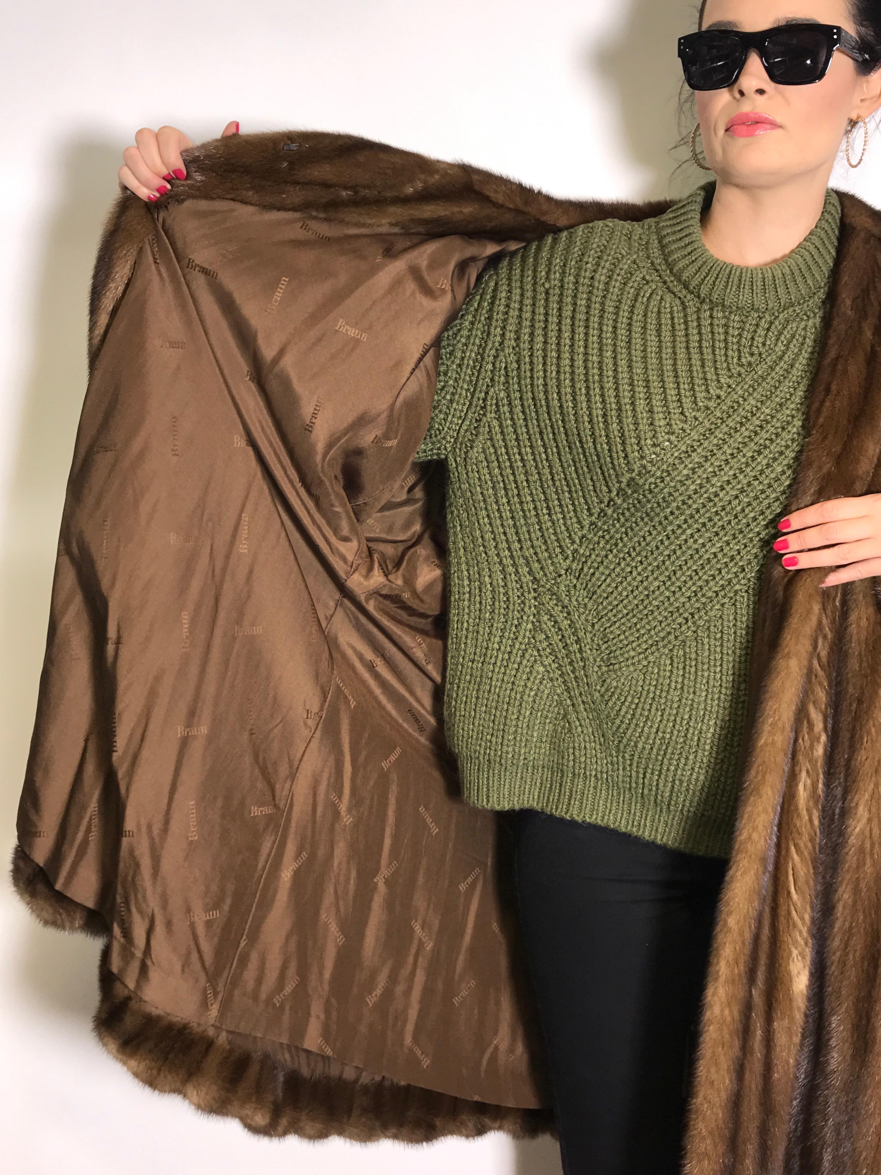 Velvet mink fur coat by BRAUN. Swinger/swing coat. silk mink brown (10) For Sale 1