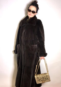 Floor-length sheared velvet silk mink fur coat. Dark brown (12)