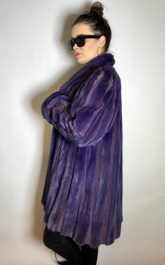 Silk mink fur 3/4 jacket / coat by "Winkels". Purple / violet. With leather (13)