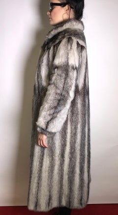 Long colored cross saga mink fur coat. Light gray / black (14)