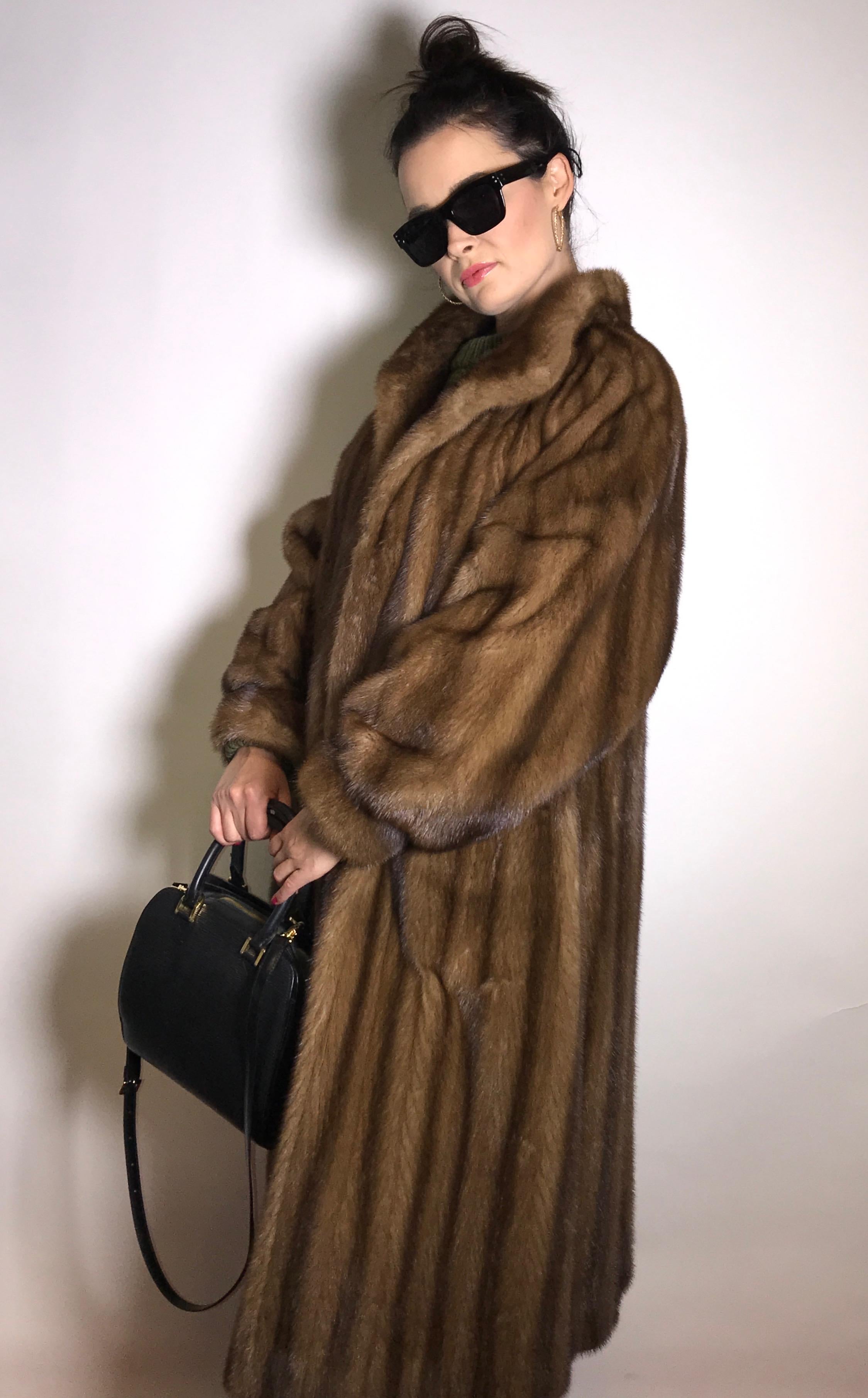 Long mink fur coat by EMBA, the american mink. Silk mink natural brown ...
