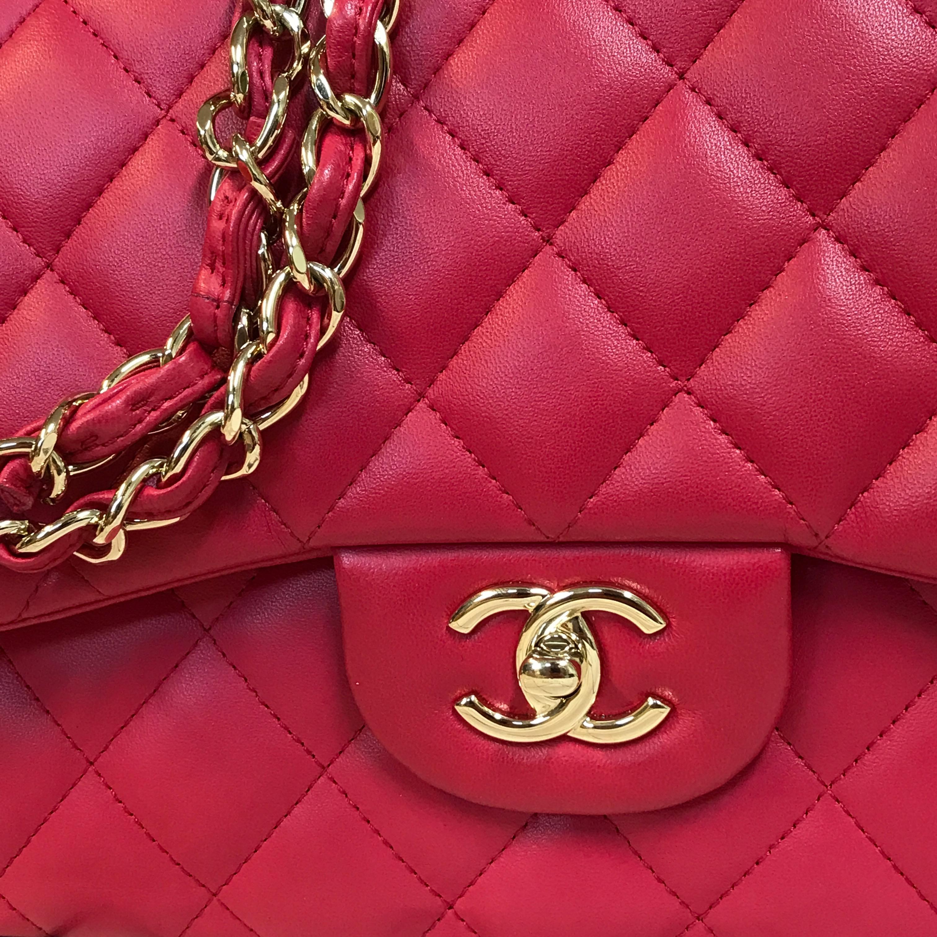 Women's or Men's CHANEL double flap bag Jumbo pink shoulder bag quilted lambskin 2016 For Sale