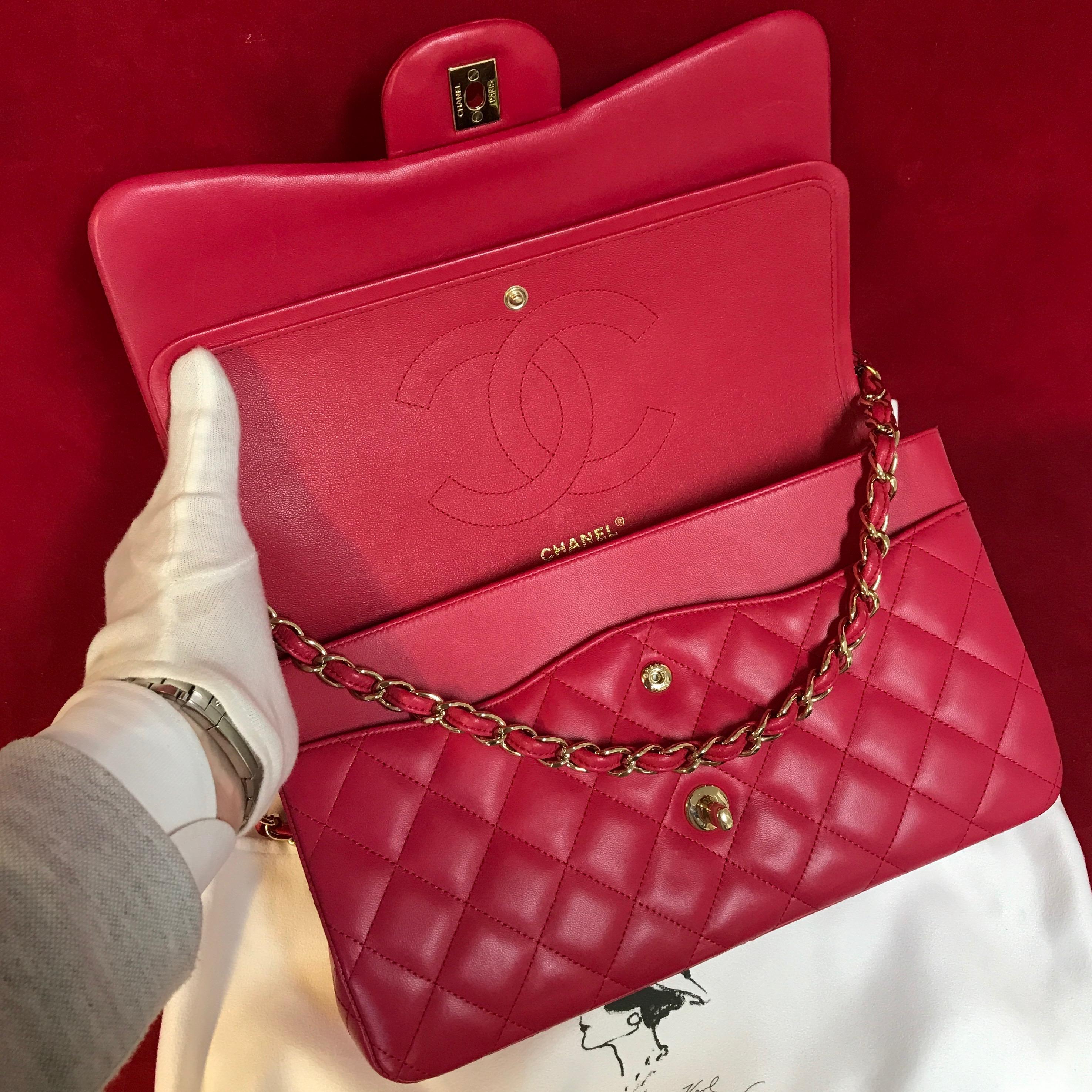 CHANEL double flap bag Jumbo pink shoulder bag quilted lambskin 2016 In Excellent Condition For Sale In Berlin, DE