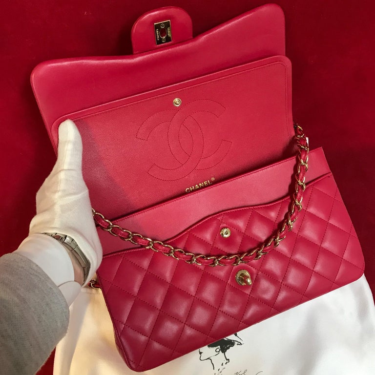 CHANEL double flap bag Jumbo pink shoulder bag quilted lambskin 2016 ...