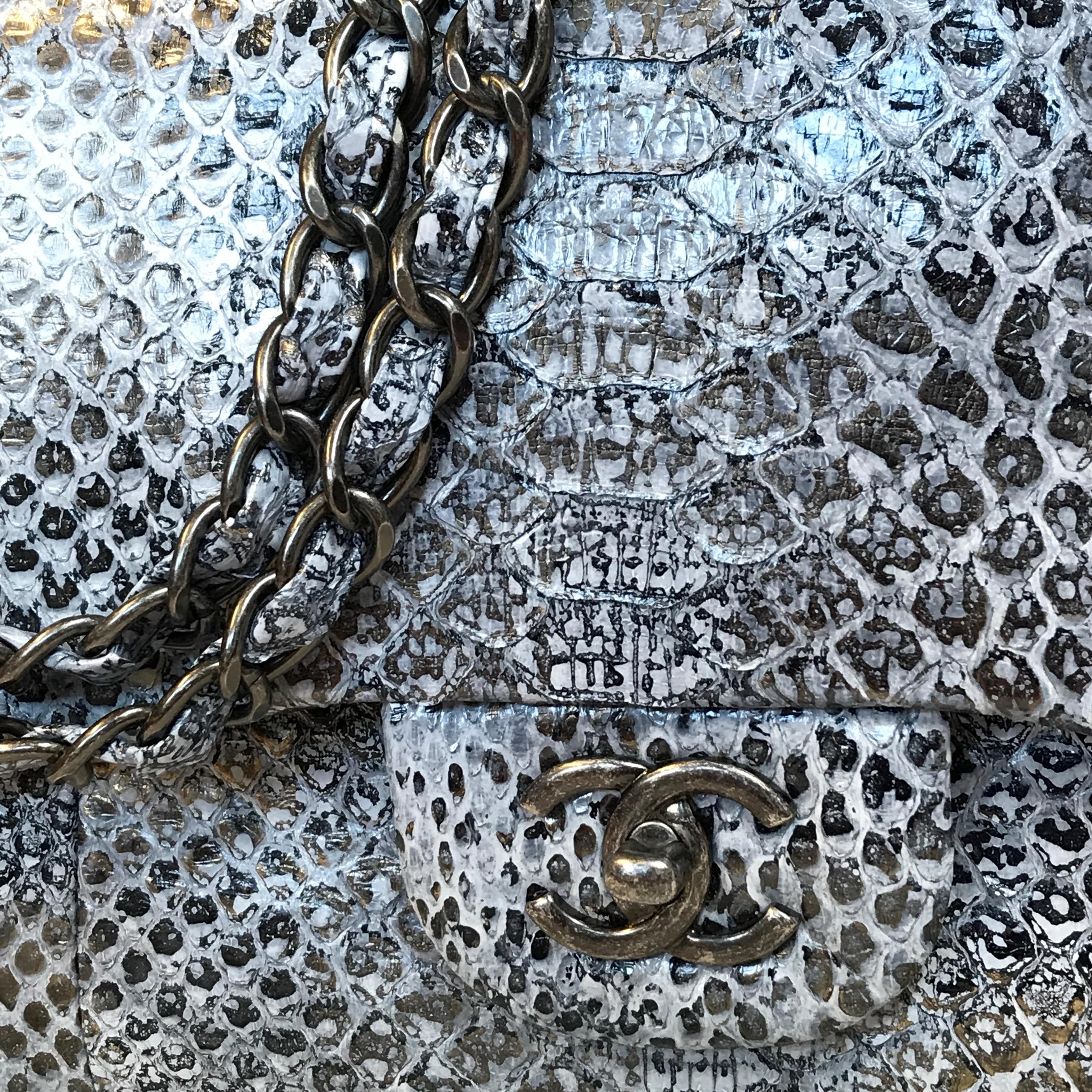 Women's or Men's Limited CHANEL double flap bag Jumbo python leather shoulder bag 2016 For Sale