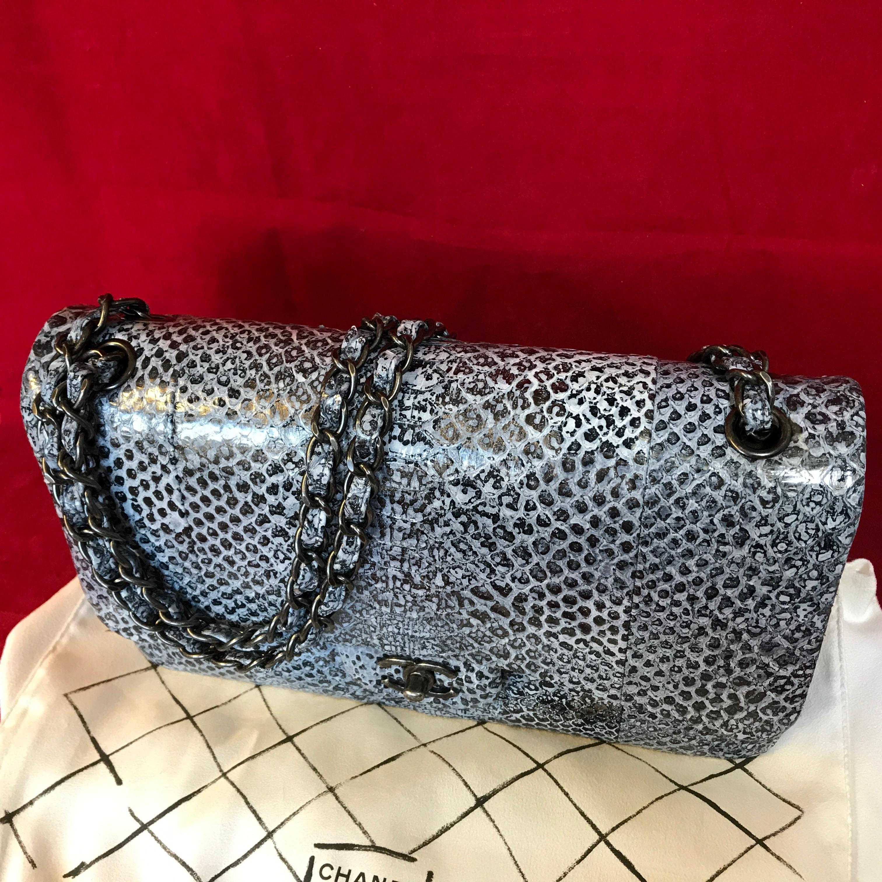 Limited CHANEL double flap bag Jumbo python leather shoulder bag 2016 For Sale 1