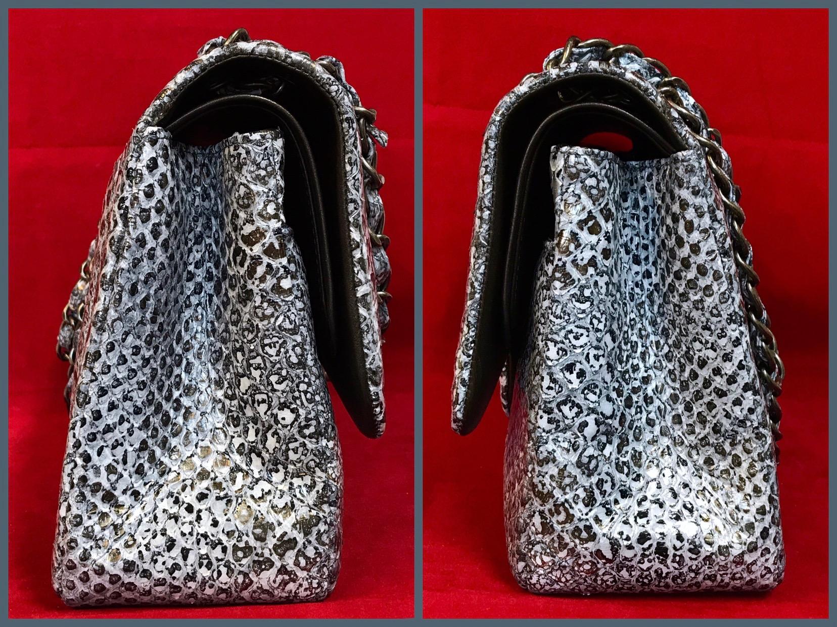 Limited CHANEL double flap bag Jumbo python leather shoulder bag 2016 For Sale 8