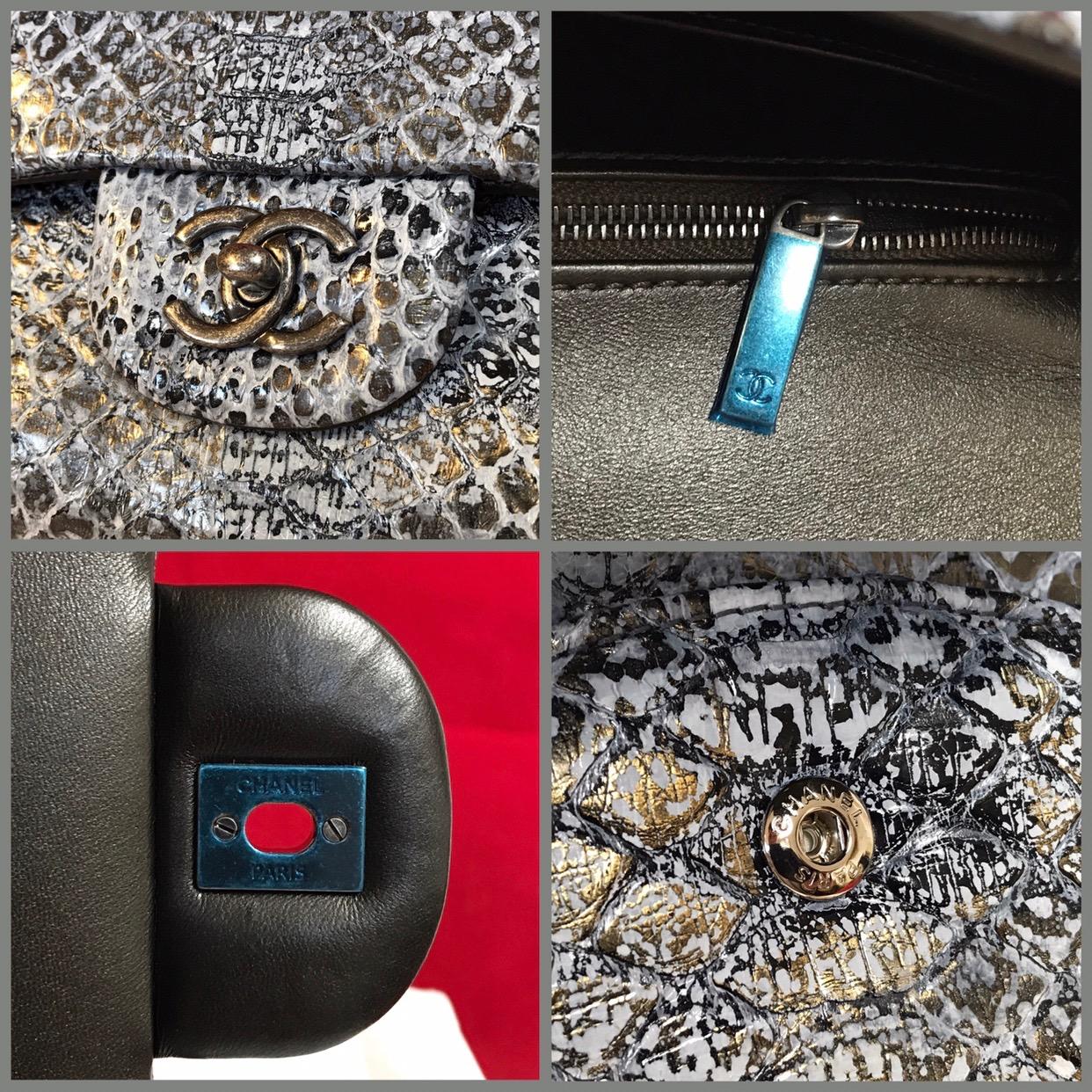 Limited CHANEL double flap bag Jumbo python leather shoulder bag 2016 For Sale 5