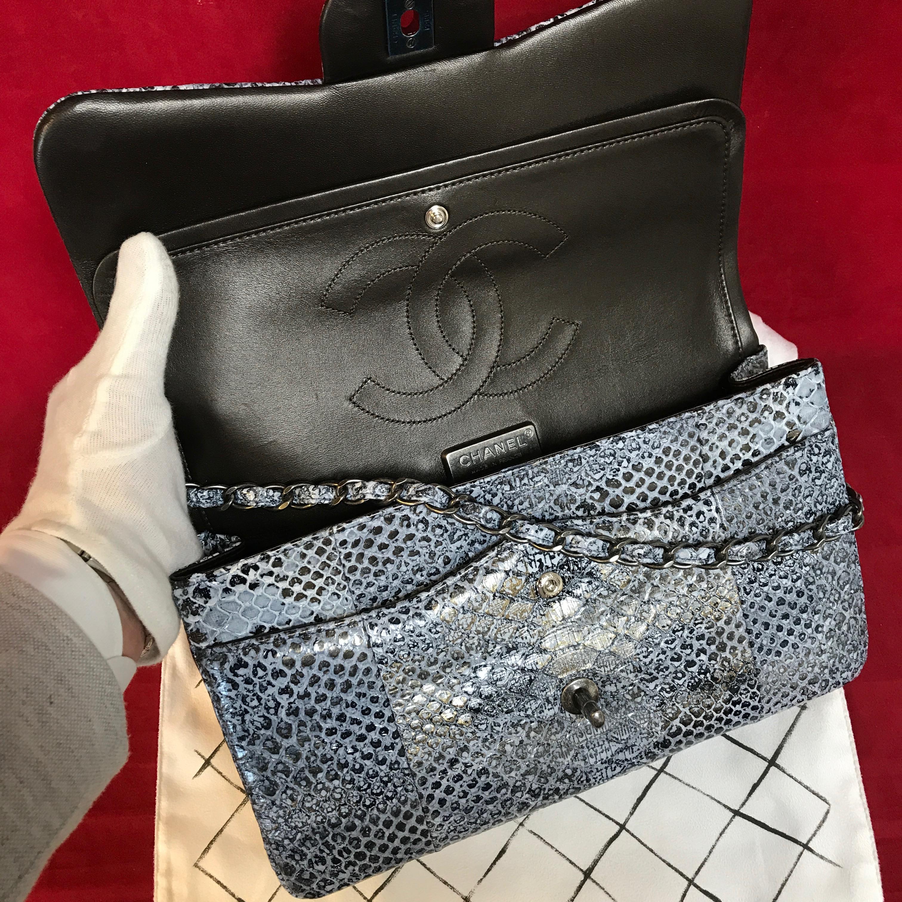 Limited CHANEL double flap bag Jumbo python leather shoulder bag 2016 For Sale 2