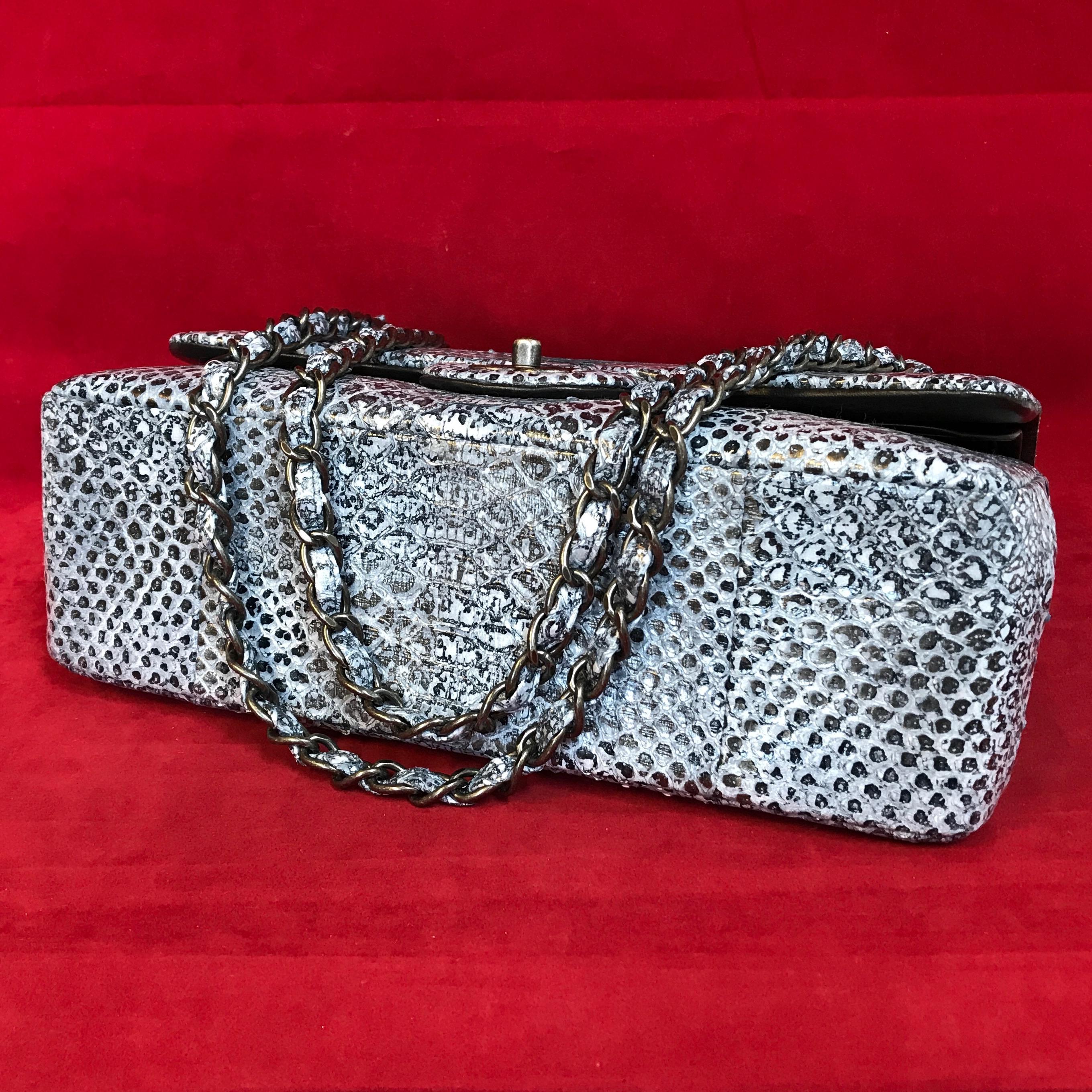 Limited CHANEL double flap bag Jumbo python leather shoulder bag 2016 For Sale 6